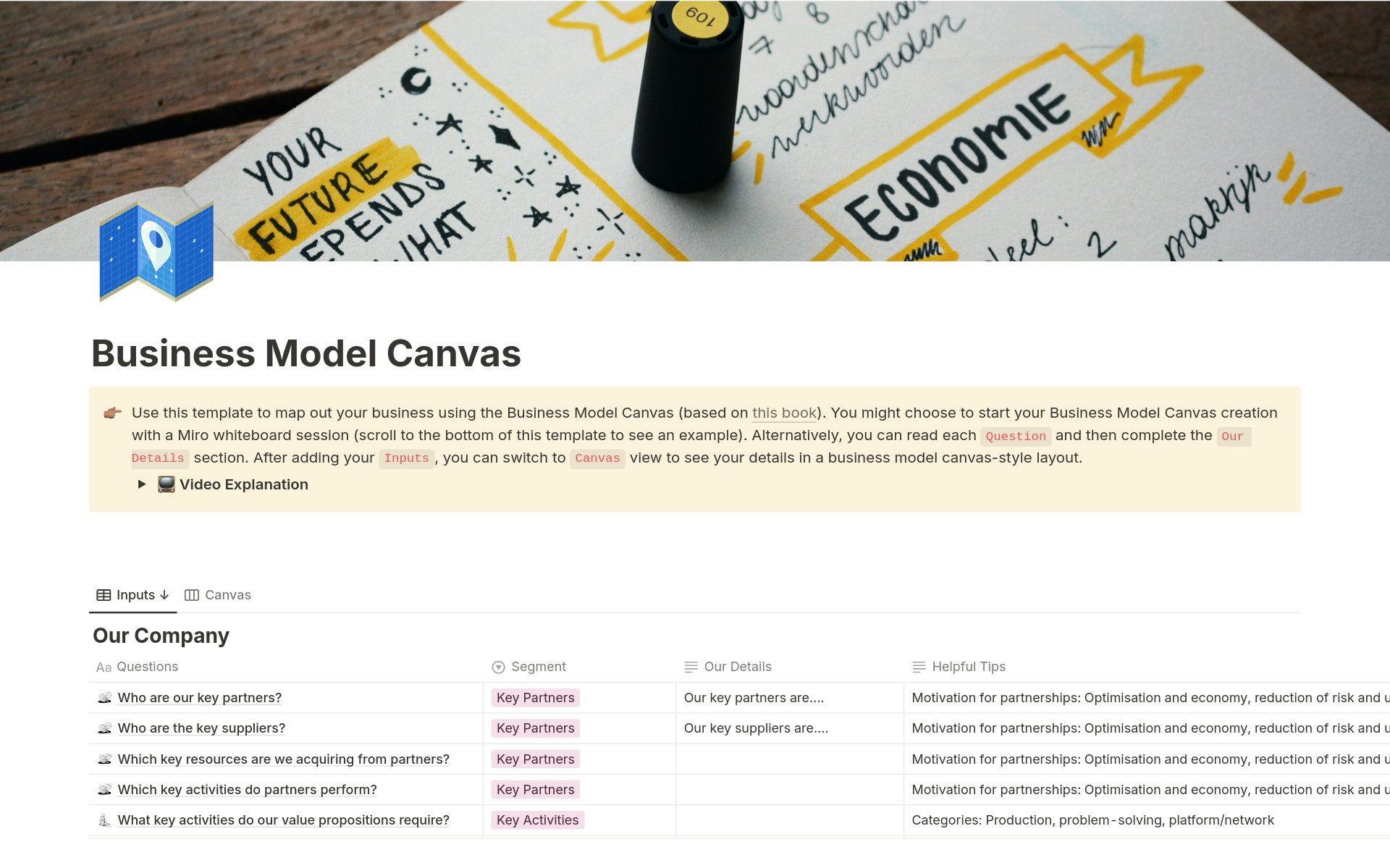 Use this template to map out your business using the Business Model Canvas