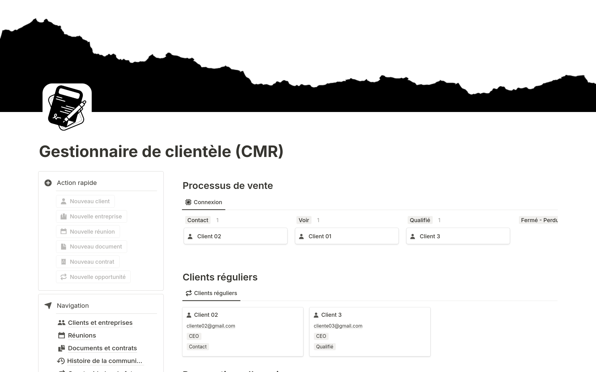 En forhåndsvisning av mal for Gestion des Relations Clients (CRM)
