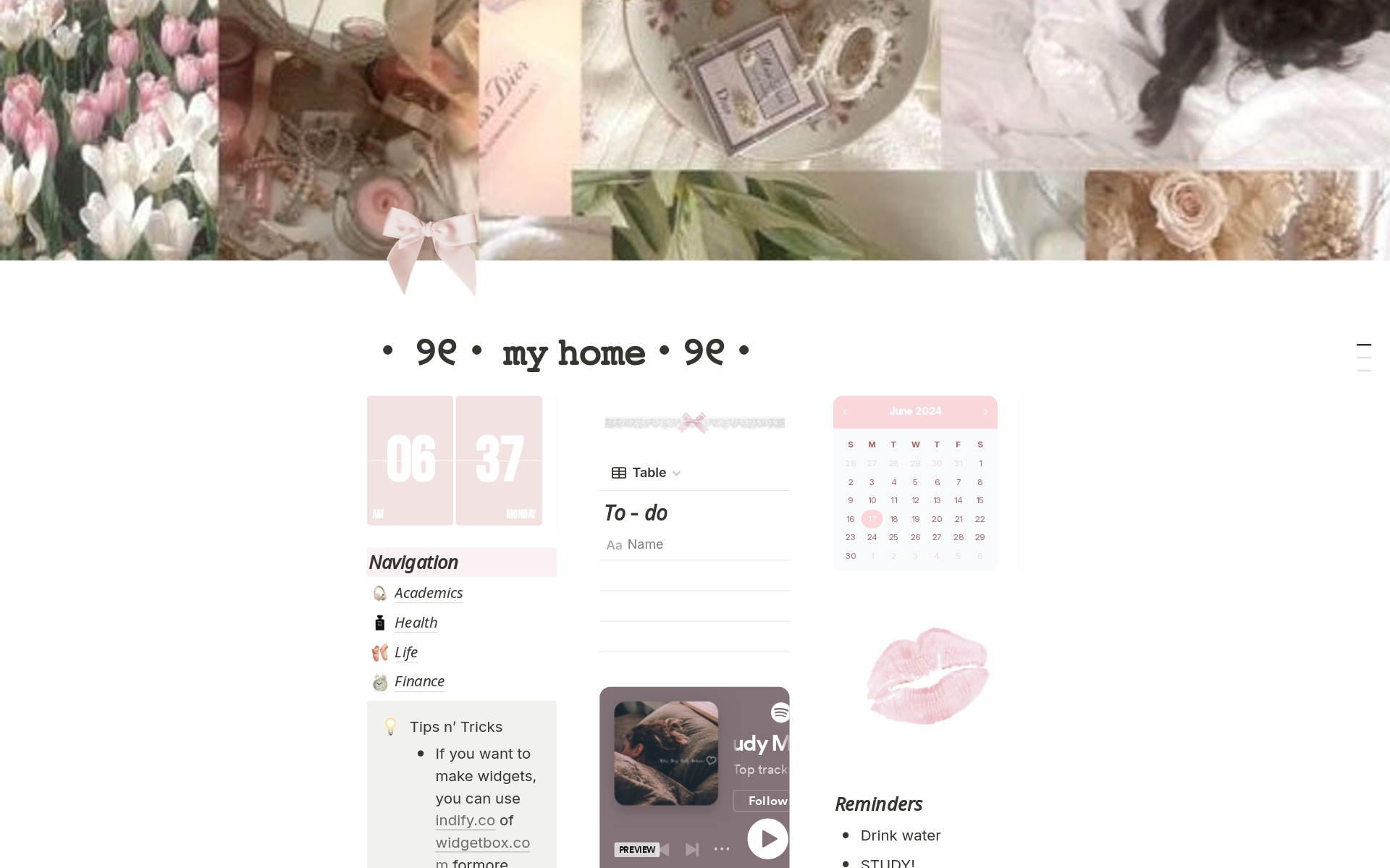 cute coquette home🎀 by rubystudys Notion Template