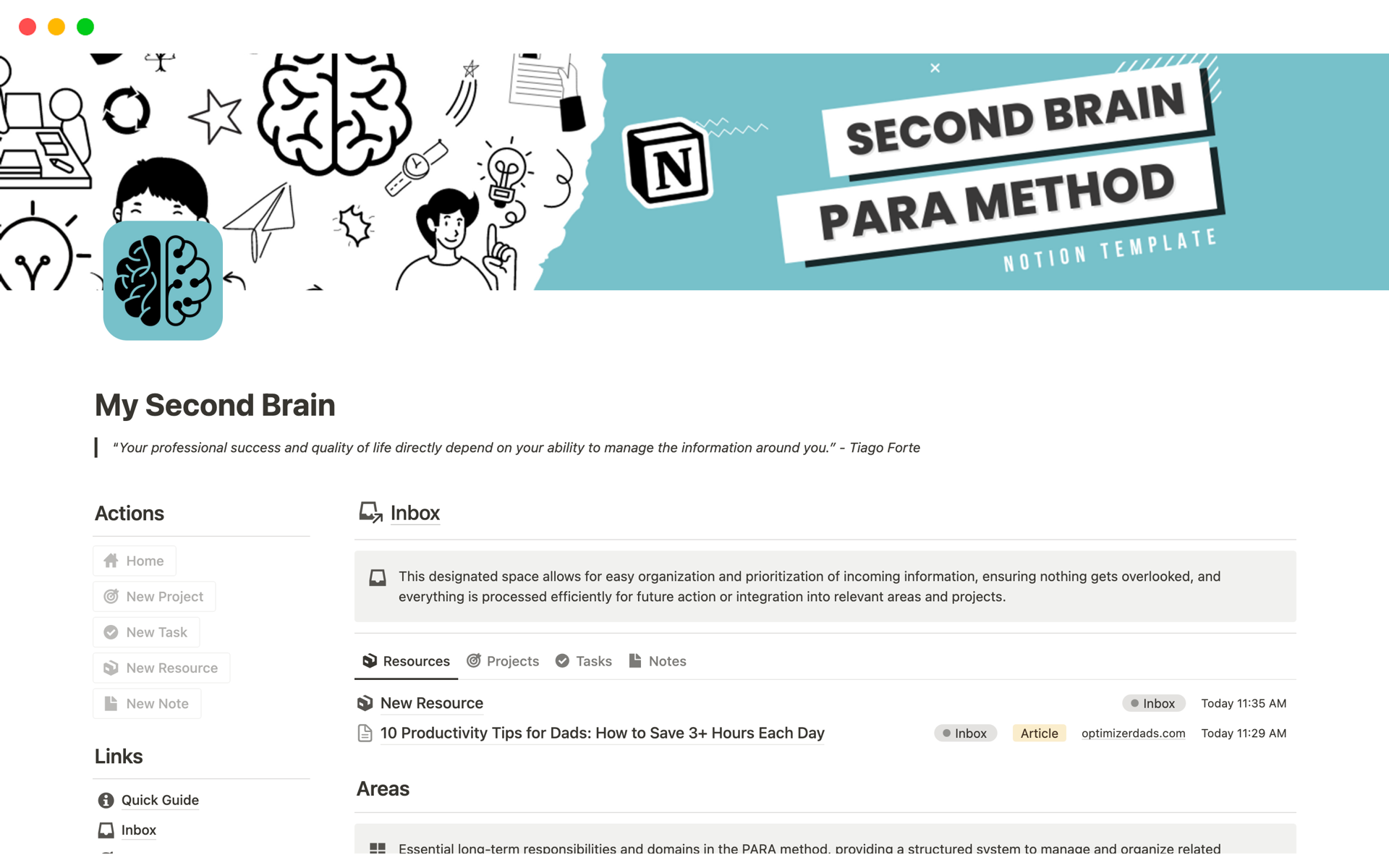 My Second Brainのテンプレートのプレビュー