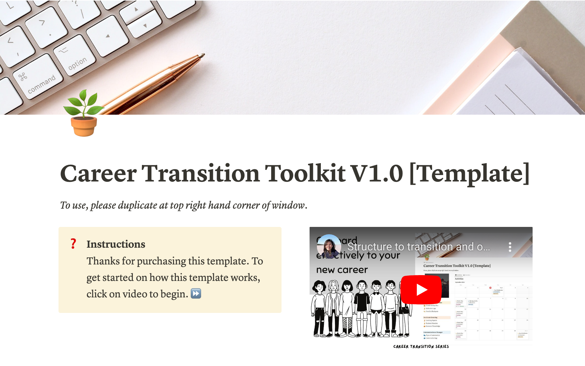 A template preview for Career transition toolkit