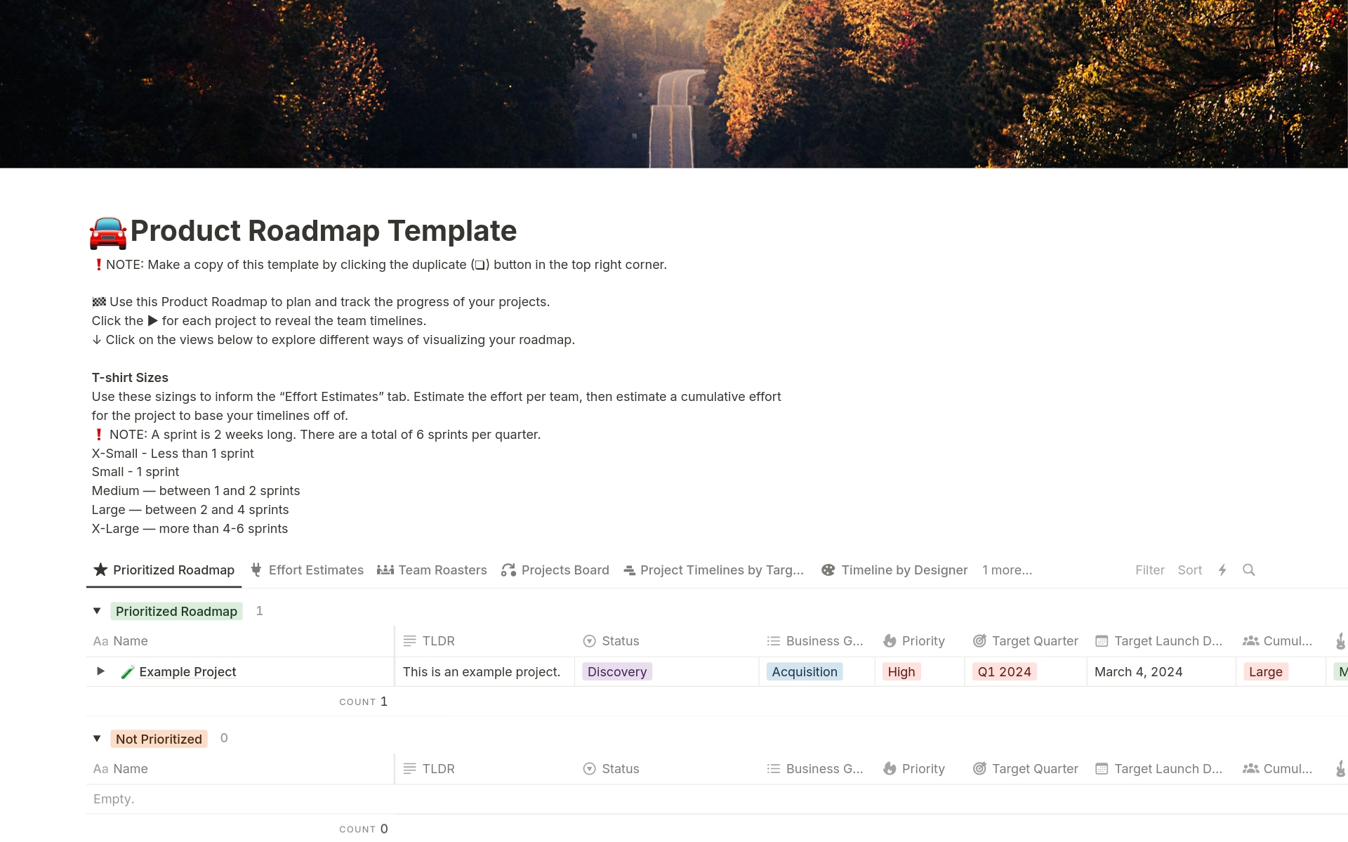 A template preview for ProjectHub: The Ultimate Roadmap + Resourcing Tool