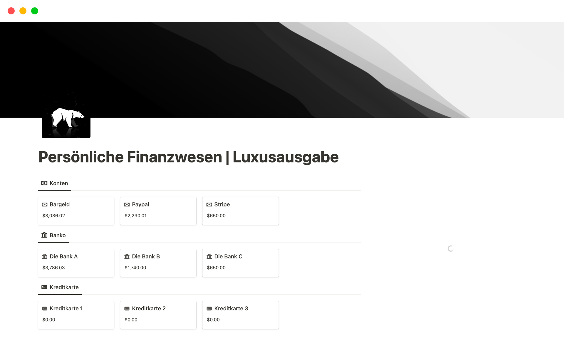 Persönliche Finanzwesen Luxusausgabe NotionVorlage