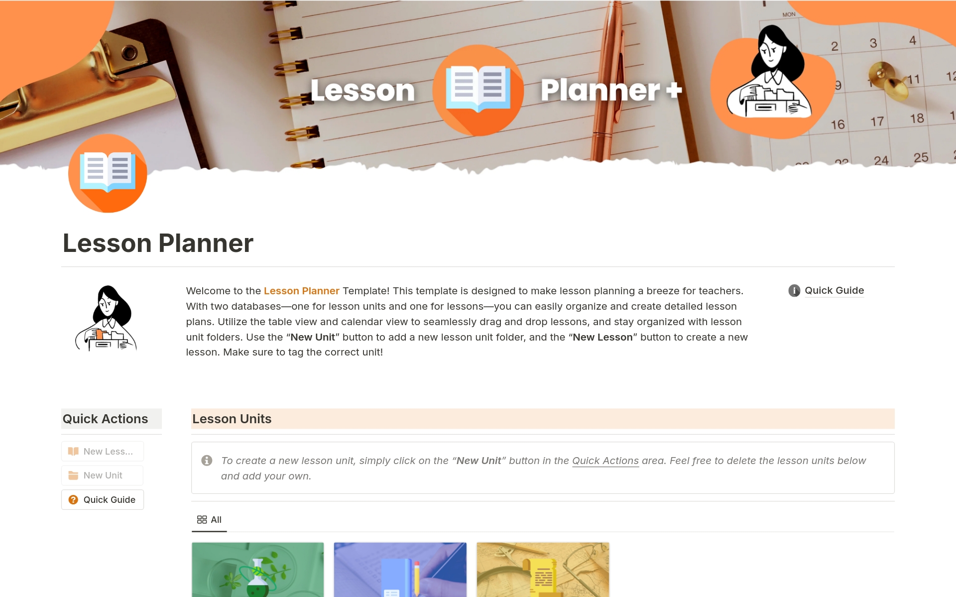 Vista previa de una plantilla para Teacher Lesson Planner