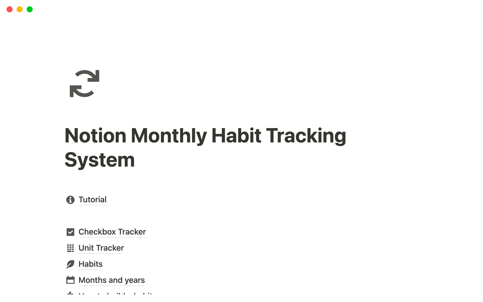 Notion Monthly Habit Tracking Systemのテンプレートのプレビュー