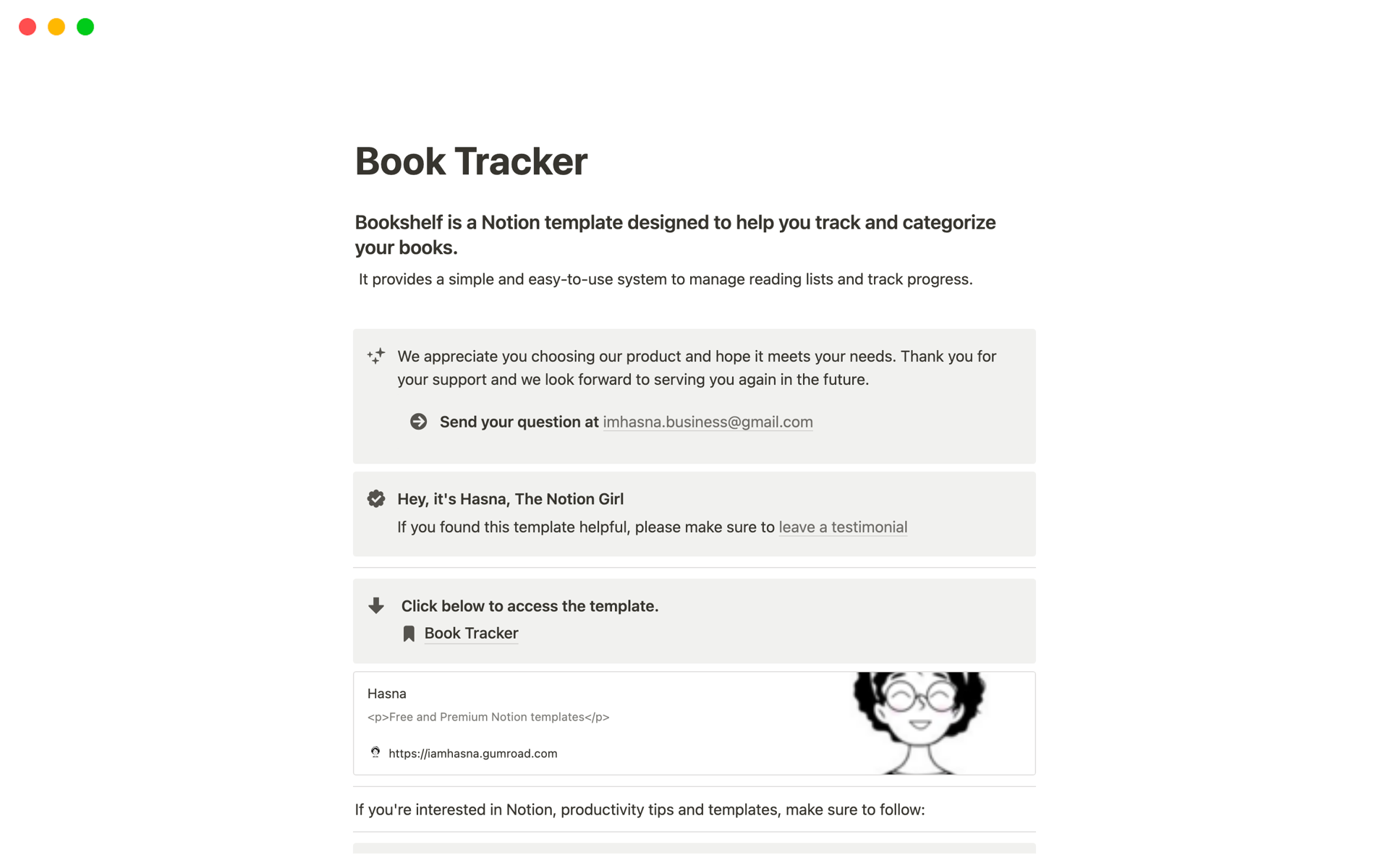Notion book Tracker by Hasna Notion Creator Notion Template