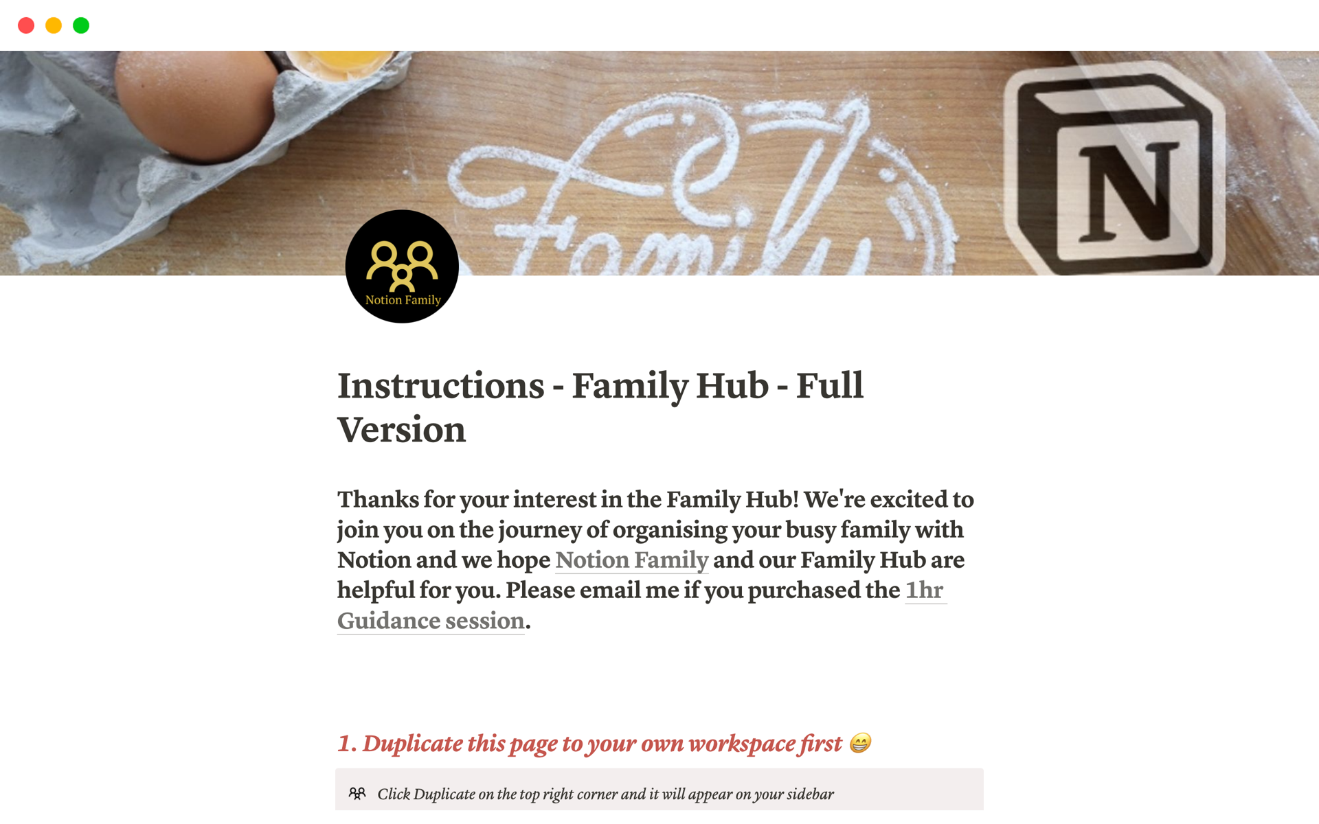 A template preview for Family Hub - Full Version