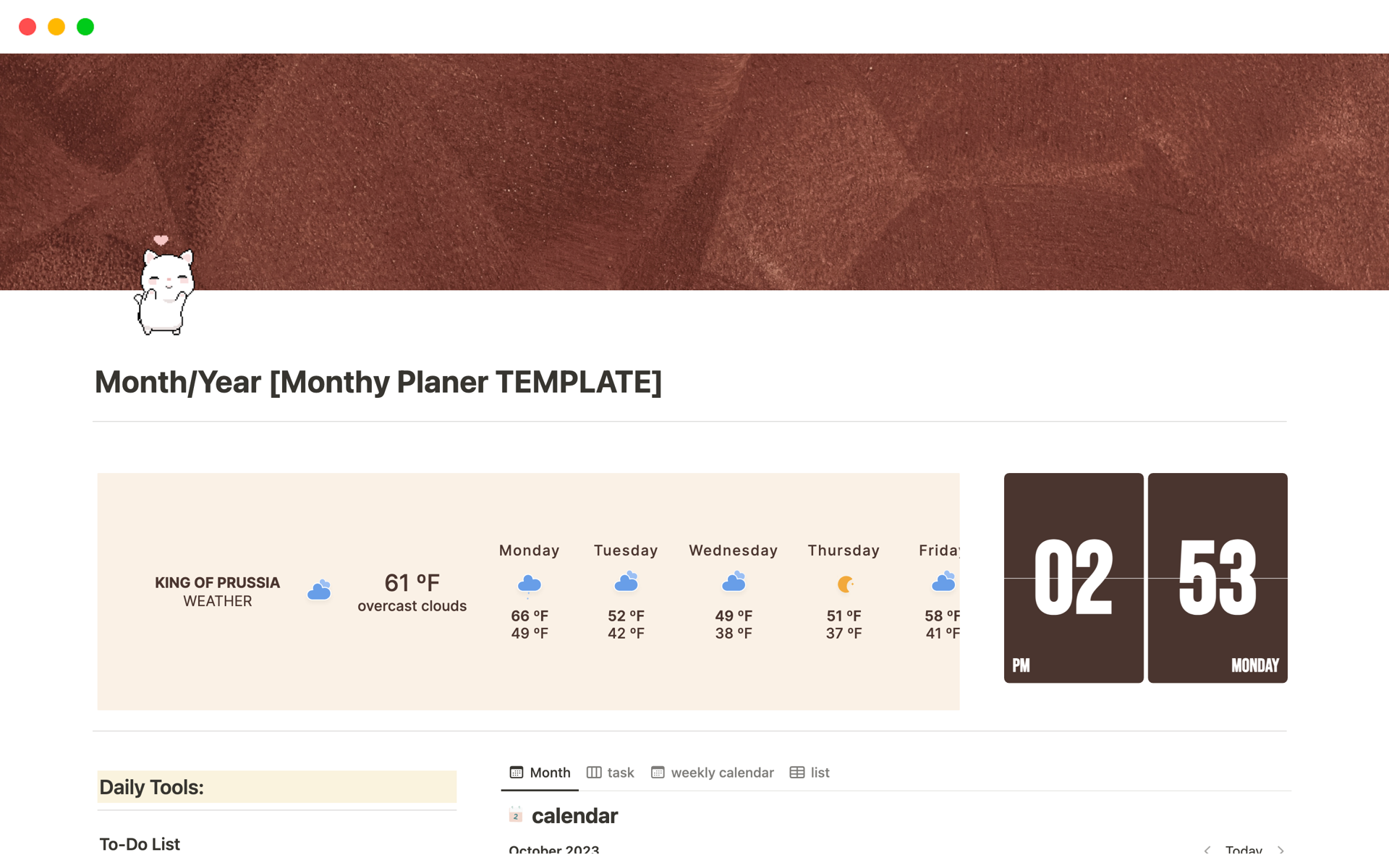 A template preview for Monthly Planer 