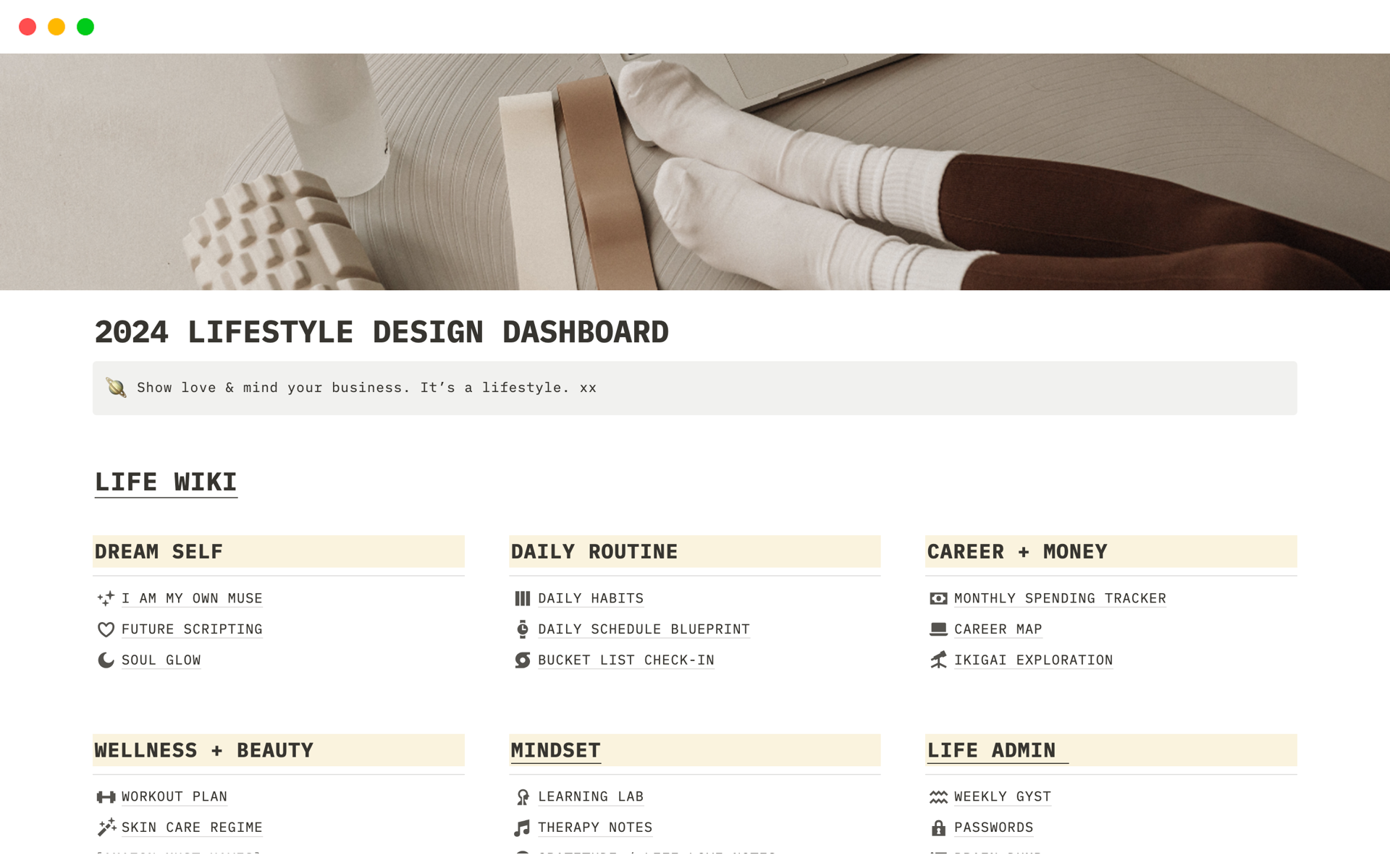 A template preview for 2024 LIFESTYLE DESIGN DASHBOARD