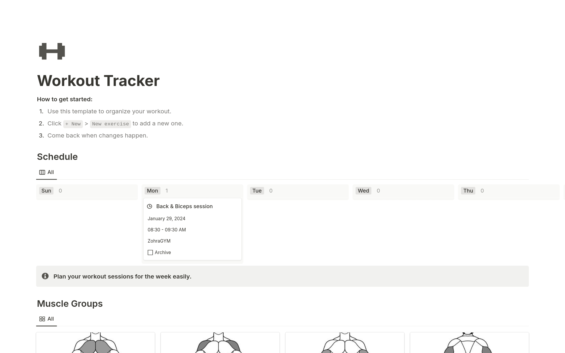 Workout Tracker Notion Template