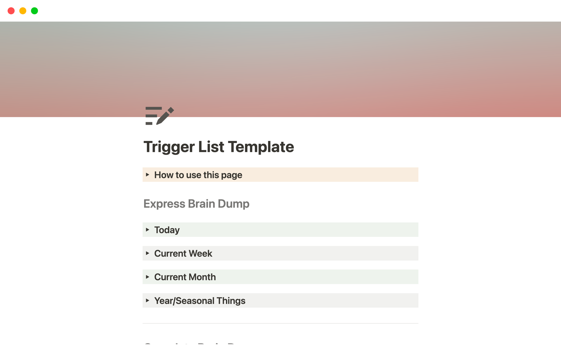A template preview for Trigger List