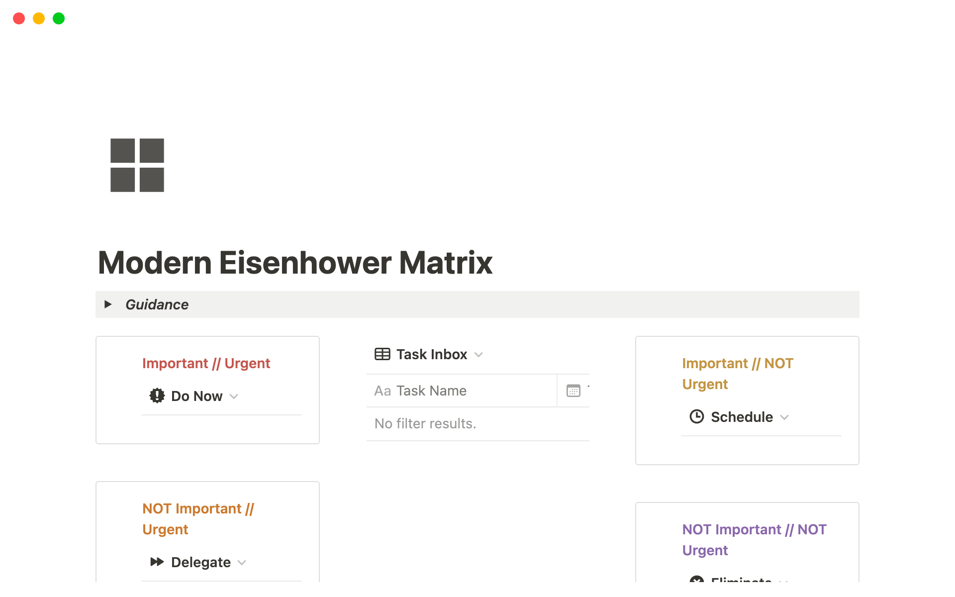 A template preview for Modern Eisenhower Matrix