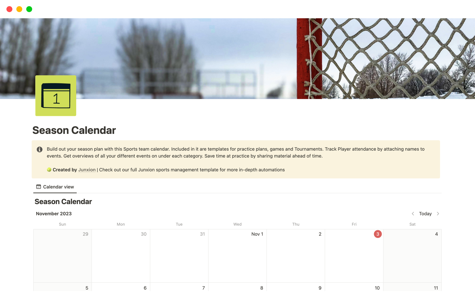 A template preview for Season Calendar v1