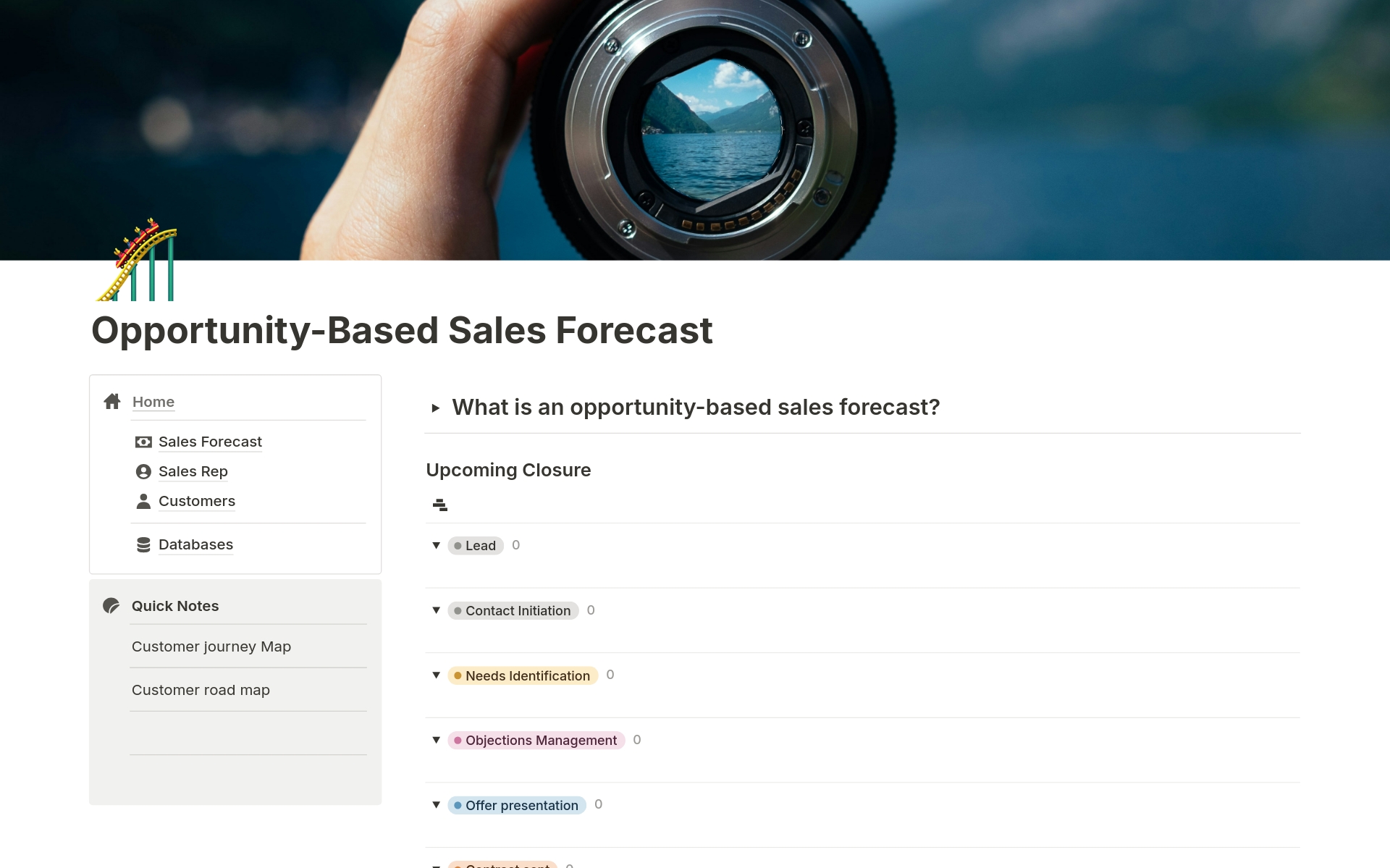 Experience Precise Revenue Projection and Strategy Enhancement with the Opportunity-Based Sales Forecast Notion Template.