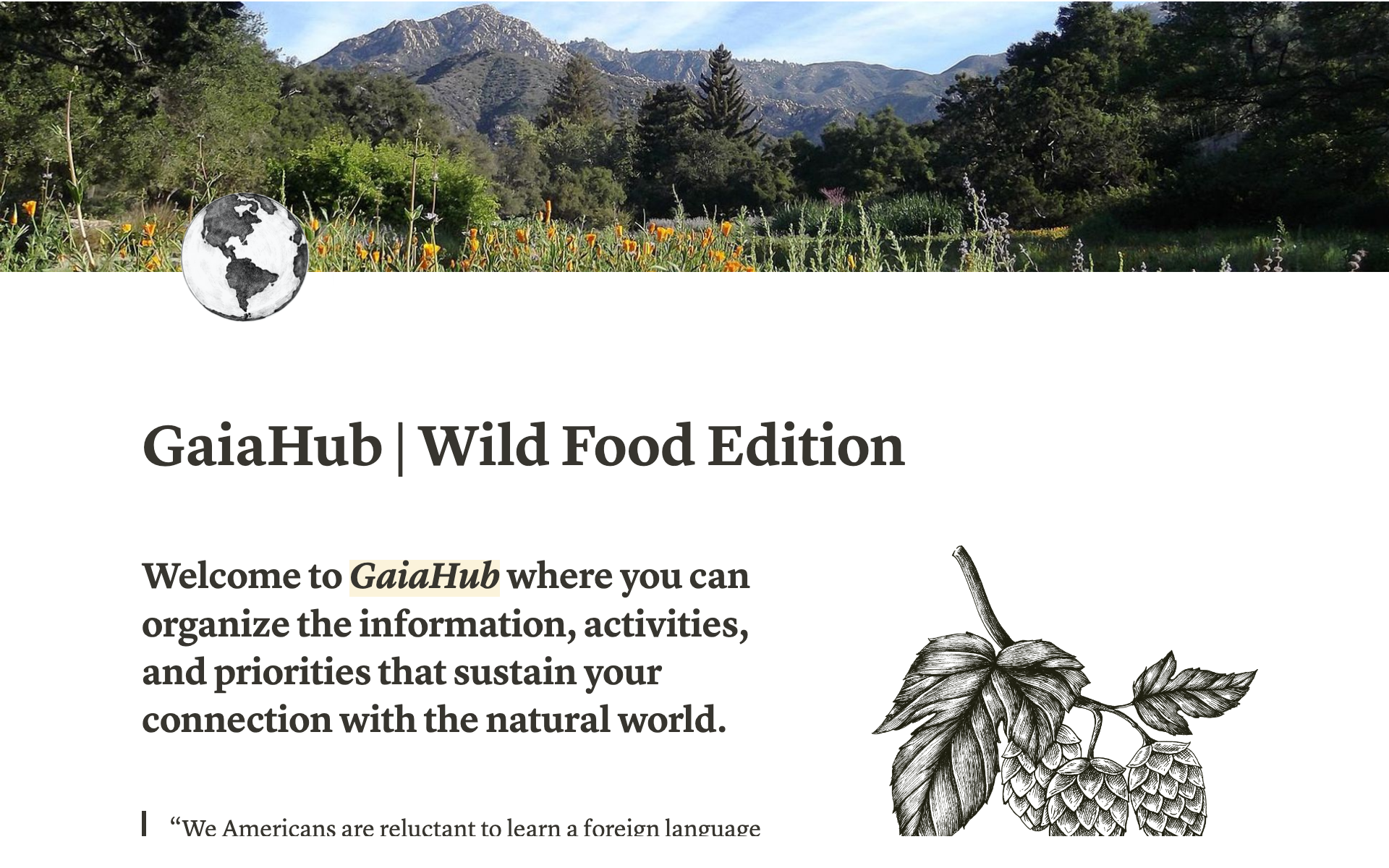 A template preview for GaiaHub Wild Food