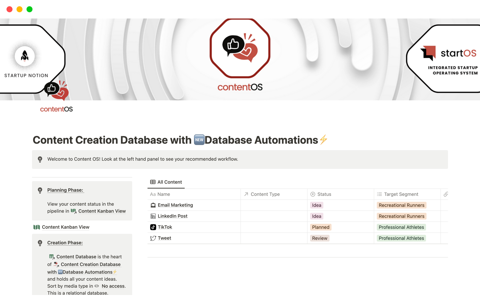 Eine Vorlagenvorschau für Content Creation Database Automations