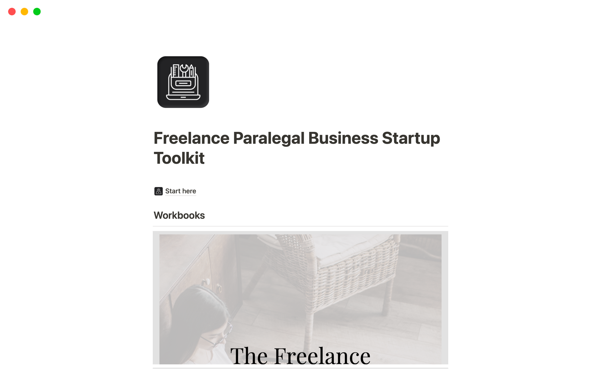 A template preview for Freelance Paralegal Business Startup Toolkit