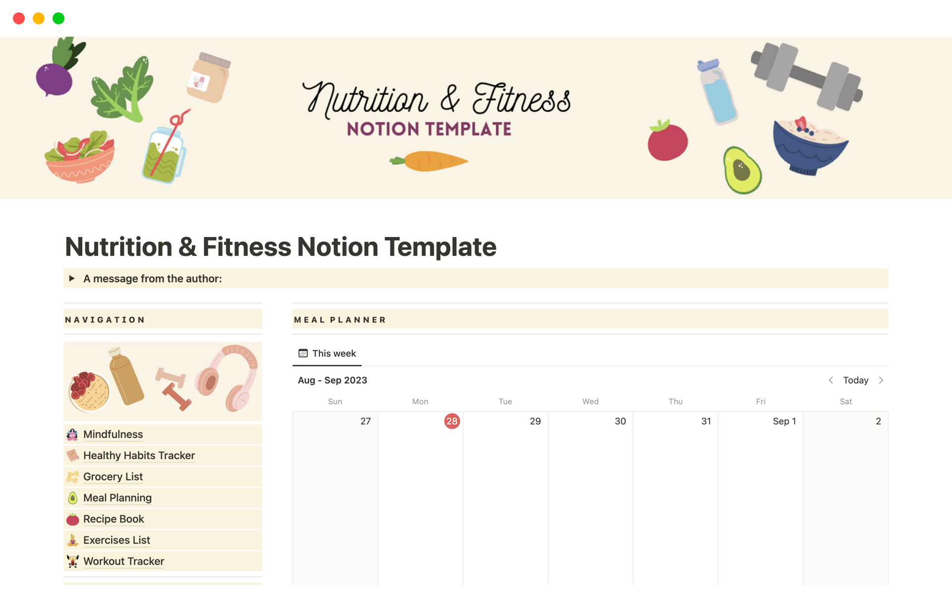 This template will help you manage, plan and organize everything related to your diet, exercise, and healthy habits.
