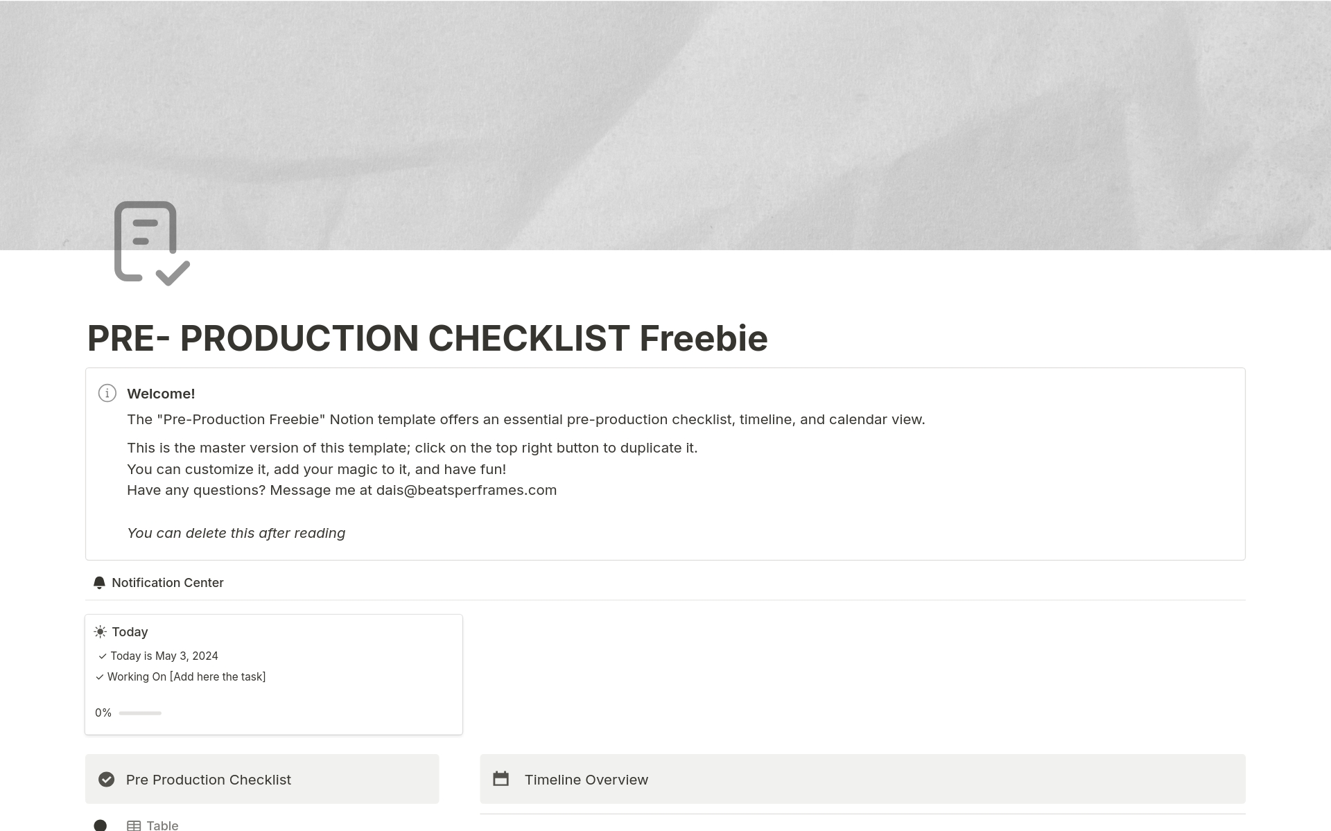 A template preview for Film Pre Production Checklist