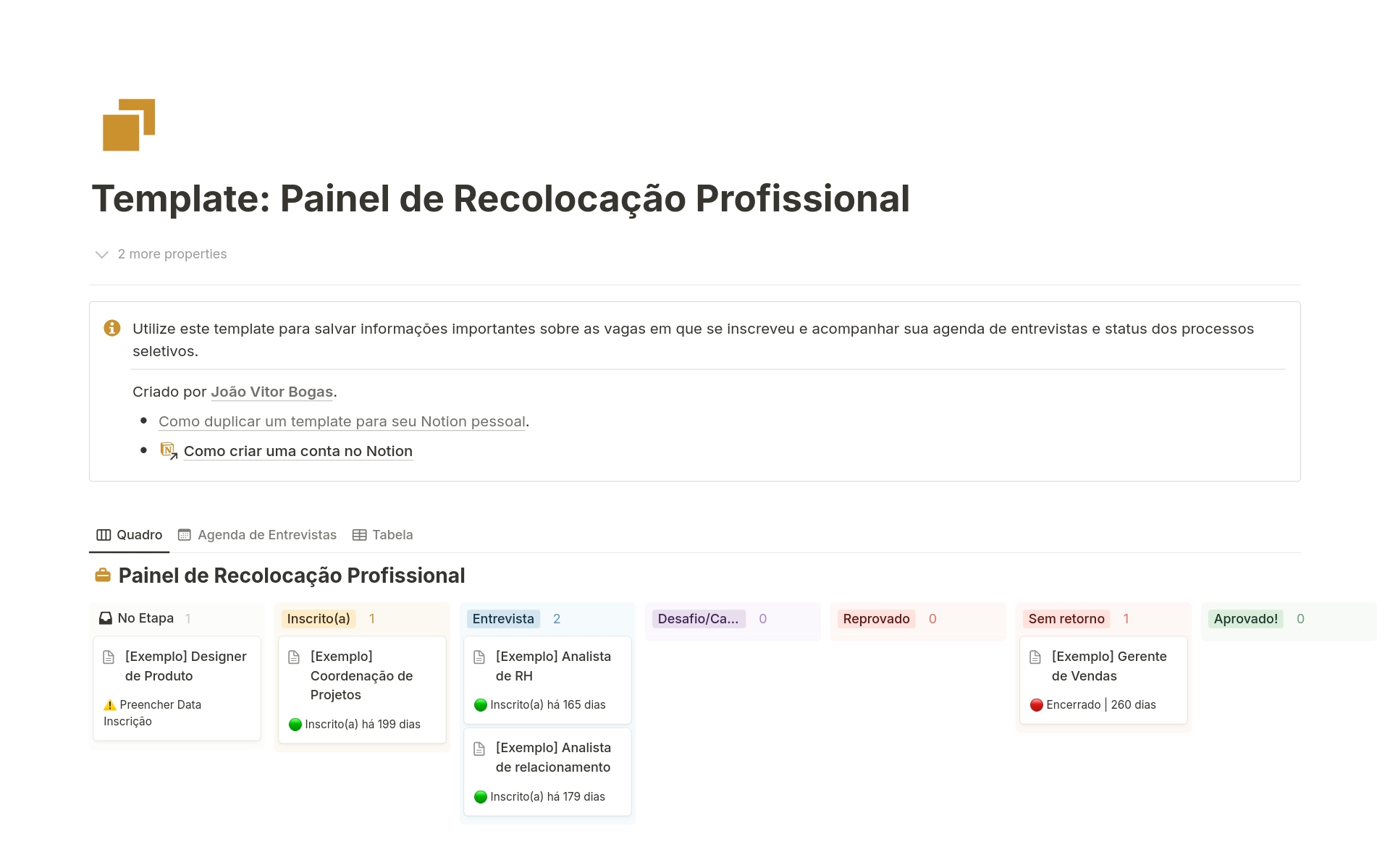 Uma prévia do modelo para Painel de Recolocação Profissional