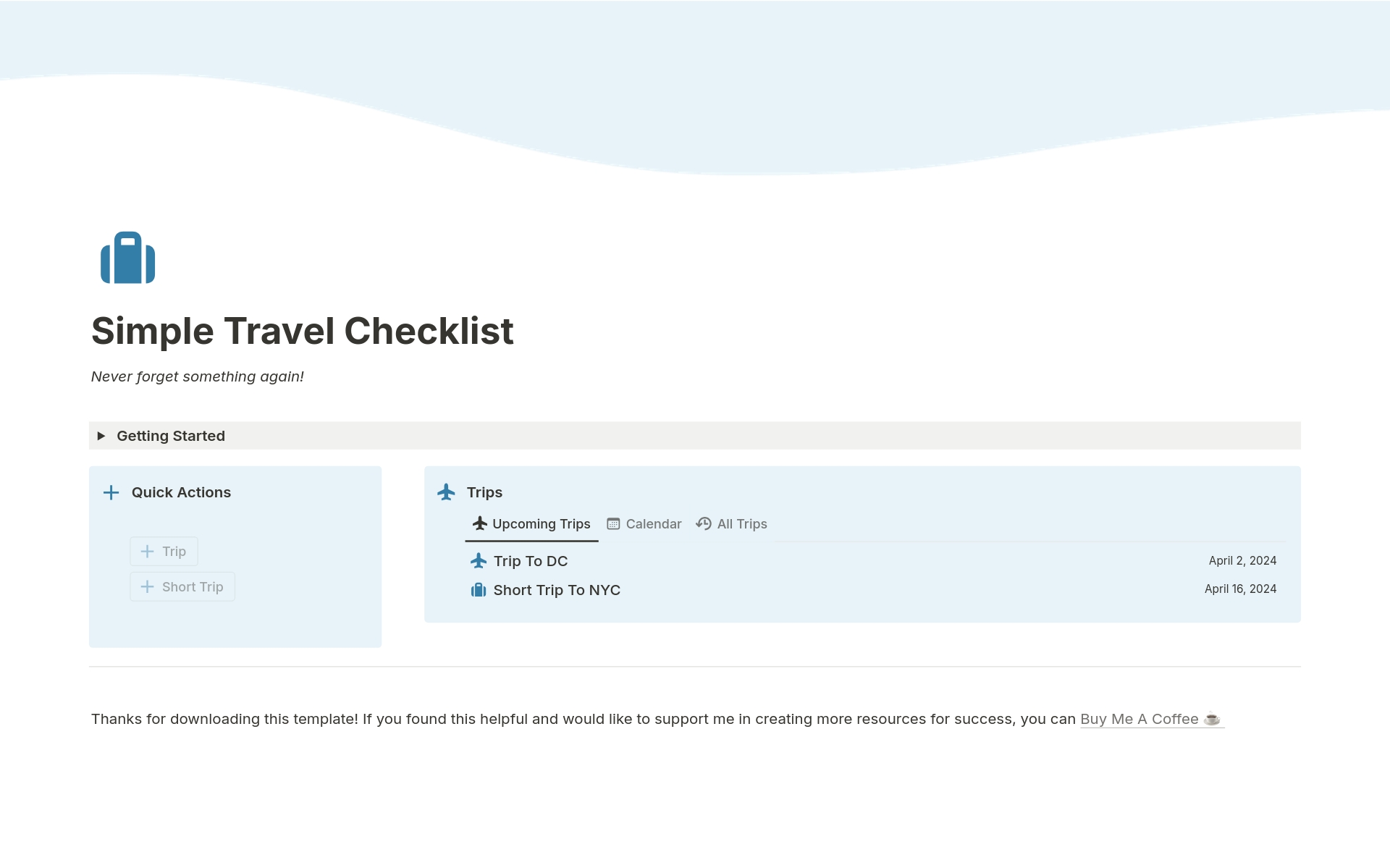 A template preview for Simple Travel Checklist