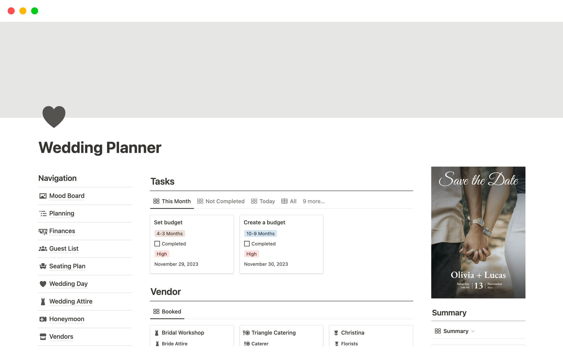 This wedding planner is designed to help you keep track of all important information such as guest lists, vendor contacts, timelines, to-do lists, and more.
