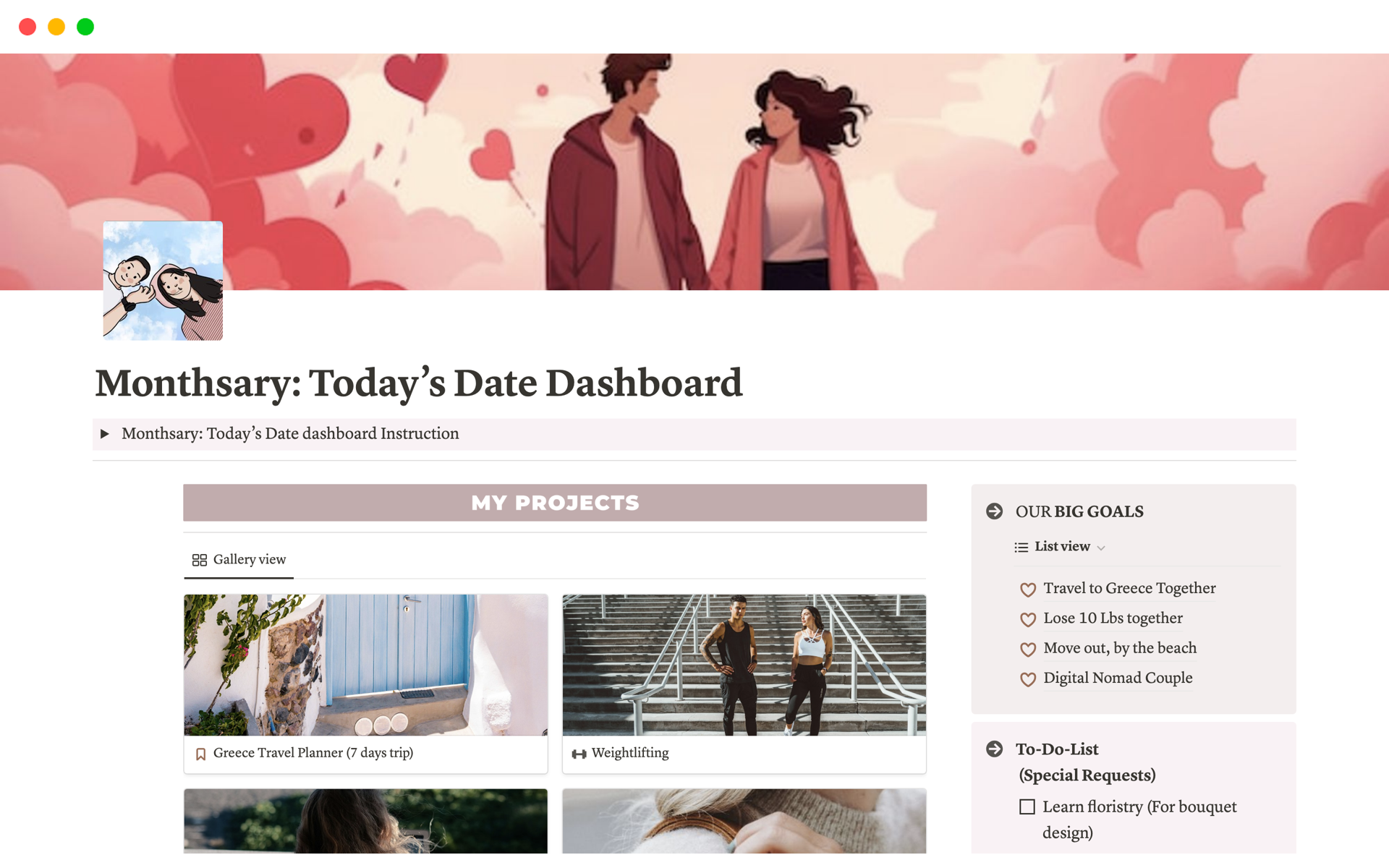 A template preview for Monthsary: Today’s Date Dashboard