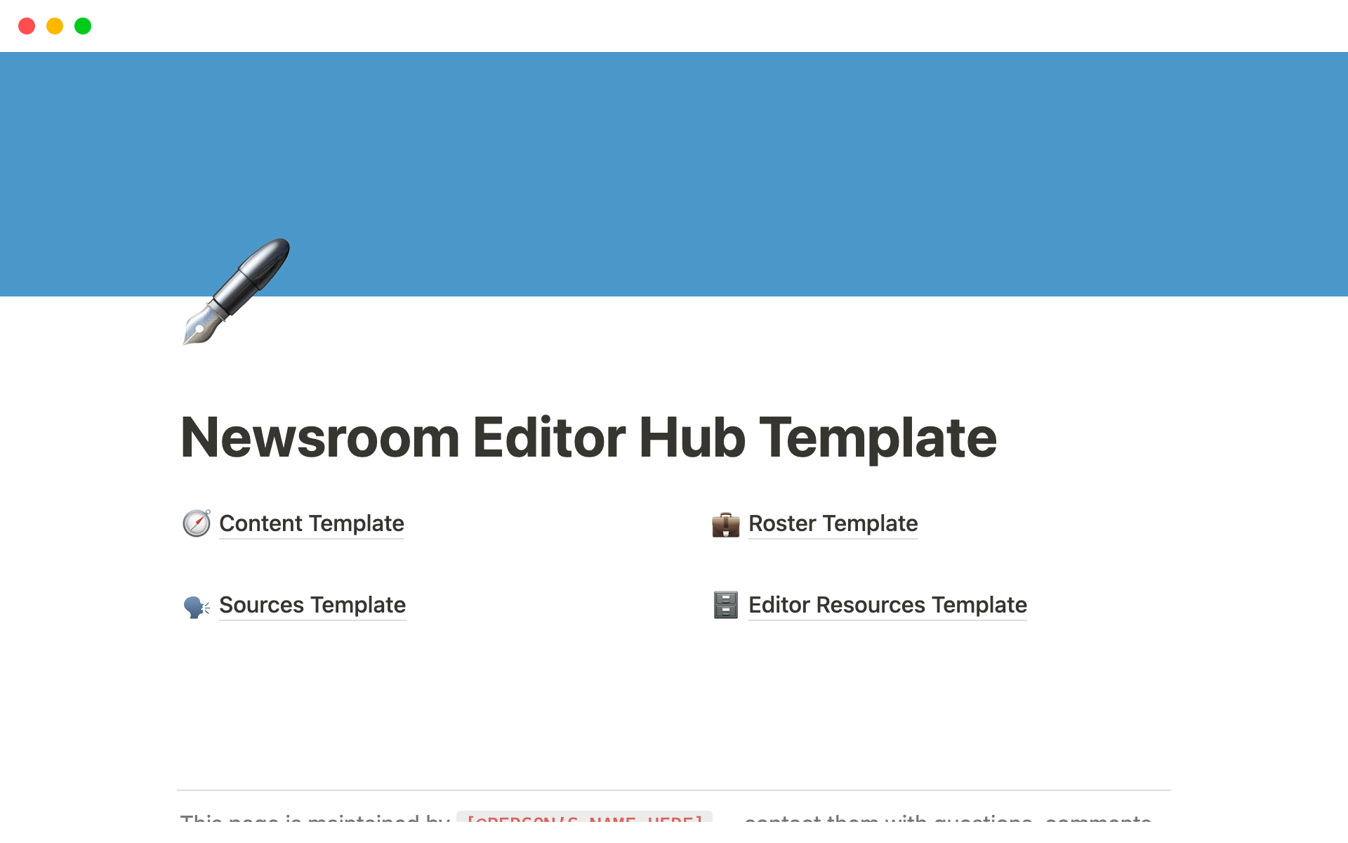 A template preview for Newsroom Editor Hub Template