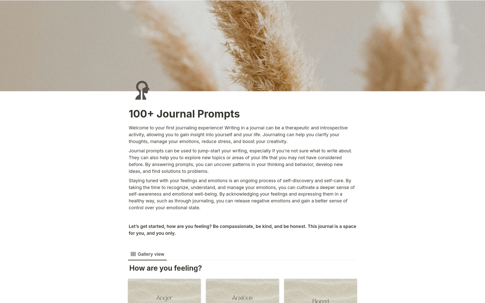 A template preview for Journal Prompts & Emotions Tracker
