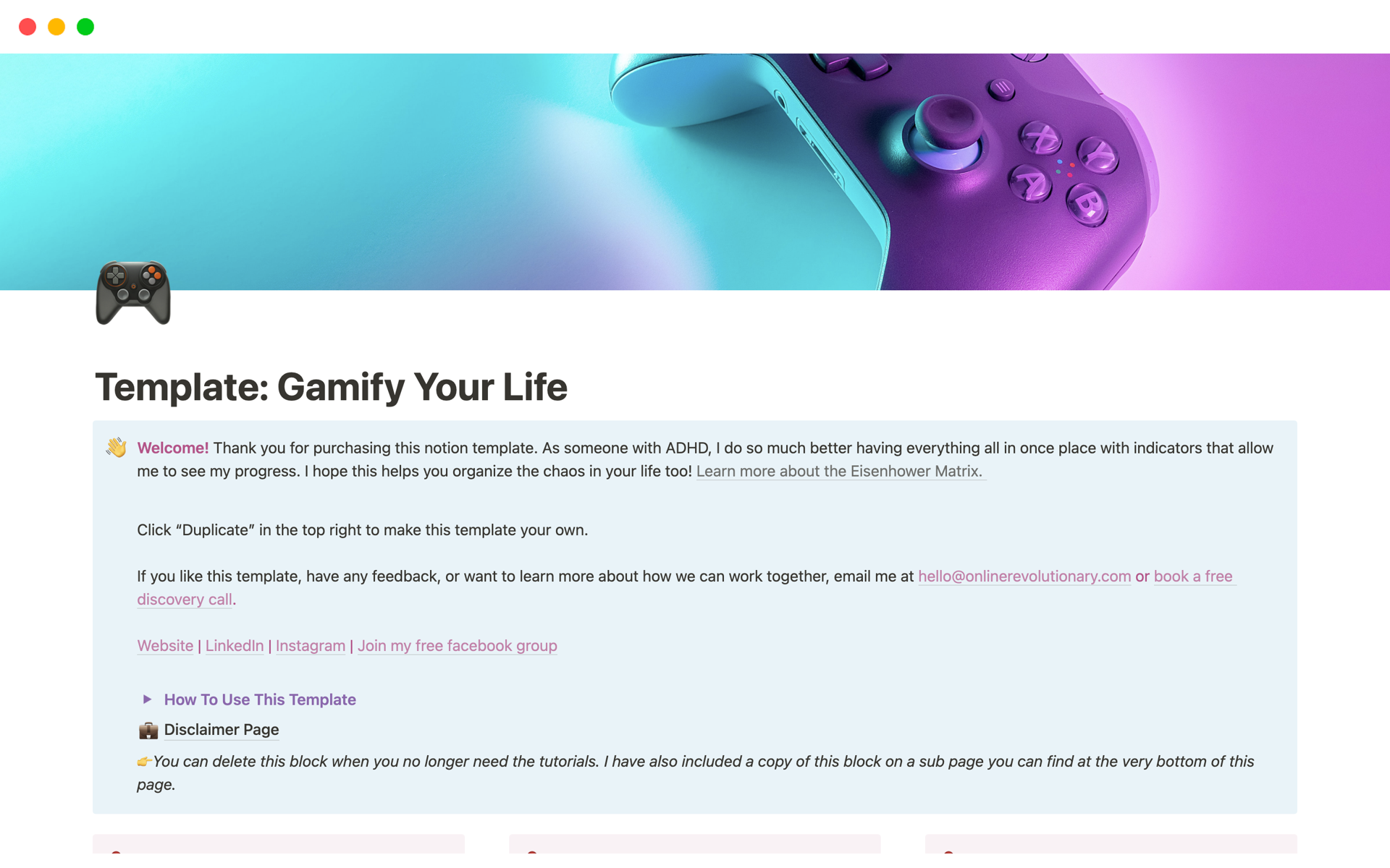 A template preview for Template: Gamify Your Life