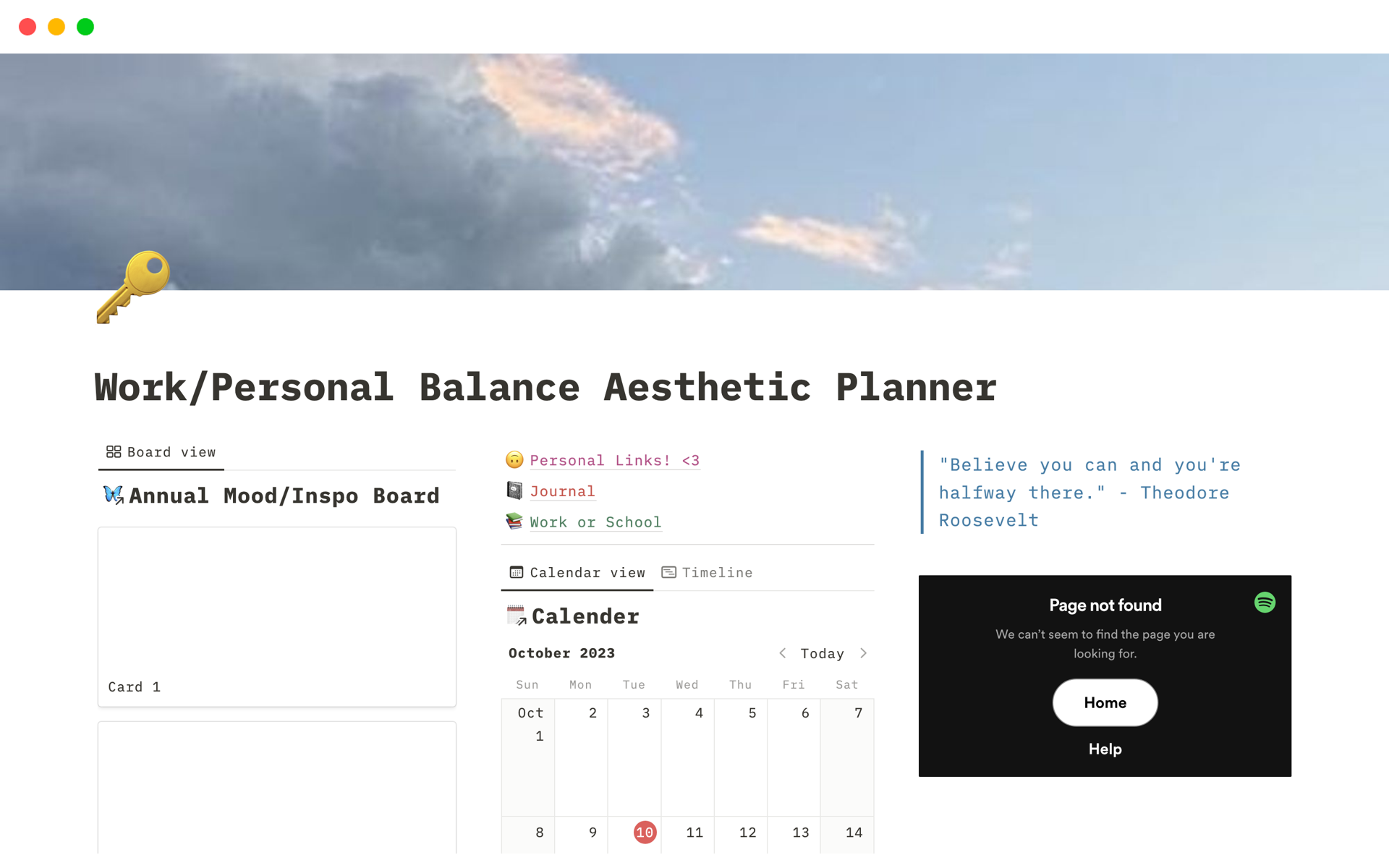 En förhandsgranskning av mallen för Work/Personal Balance Aesthetic Planner