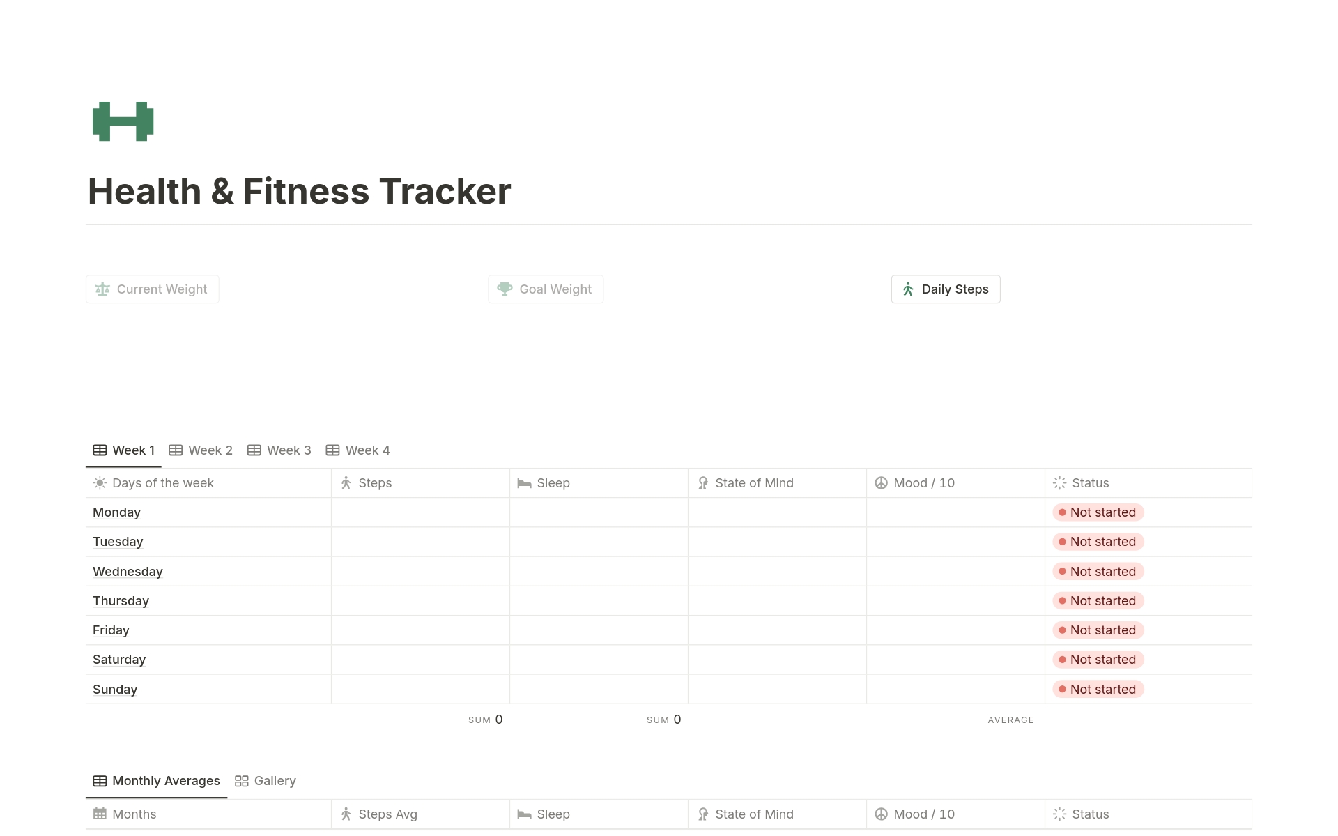 Vista previa de una plantilla para Health & Fitness Tracker