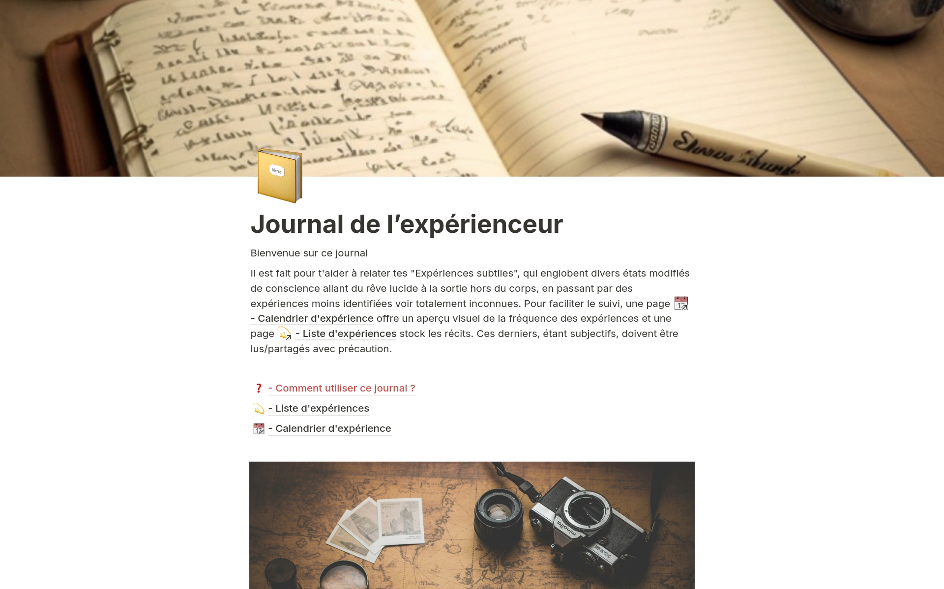 Aperçu du modèle de Journal de l’expérienceur