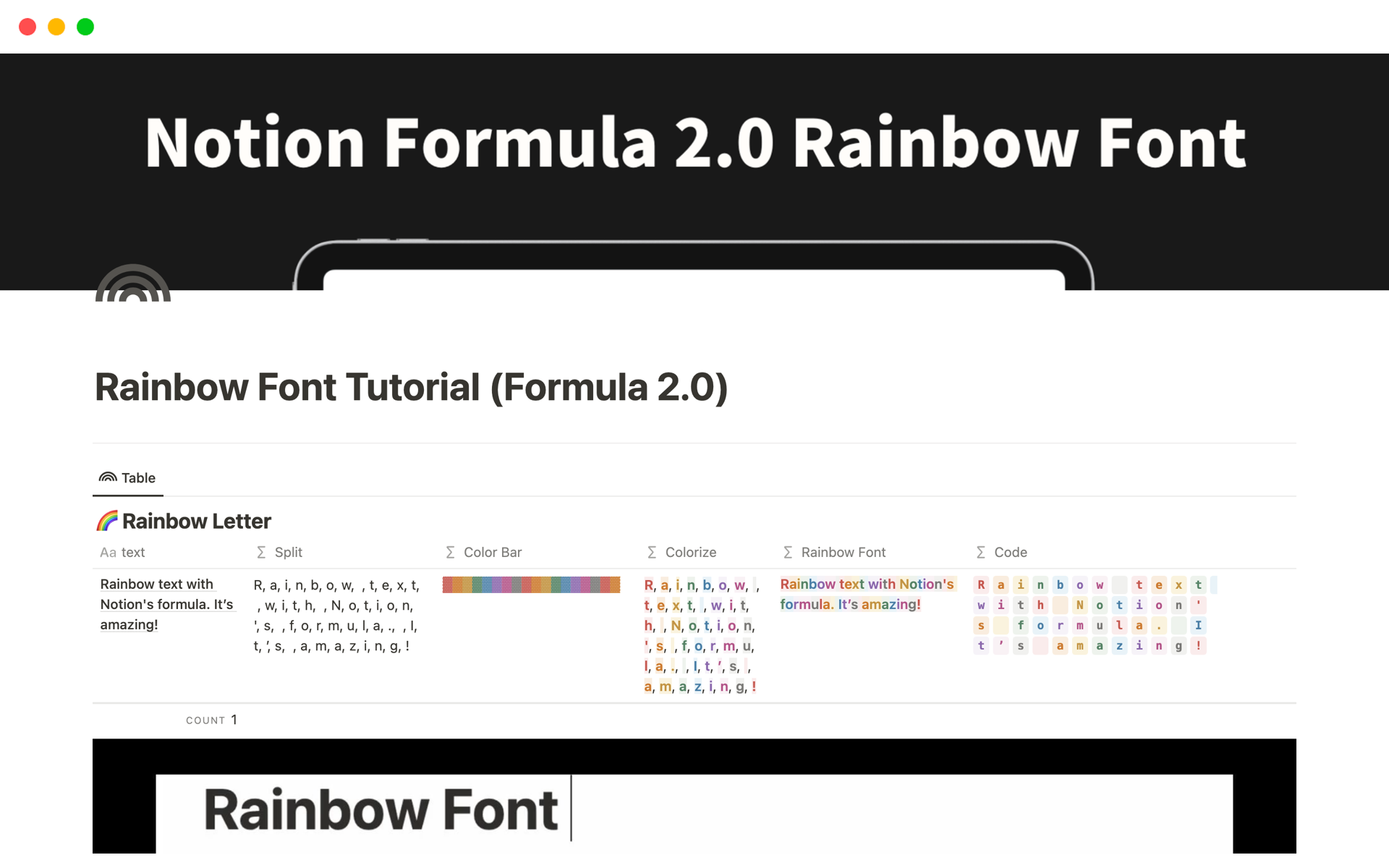 A template preview for Rainbow Font Tutorial (Formula 2.0)