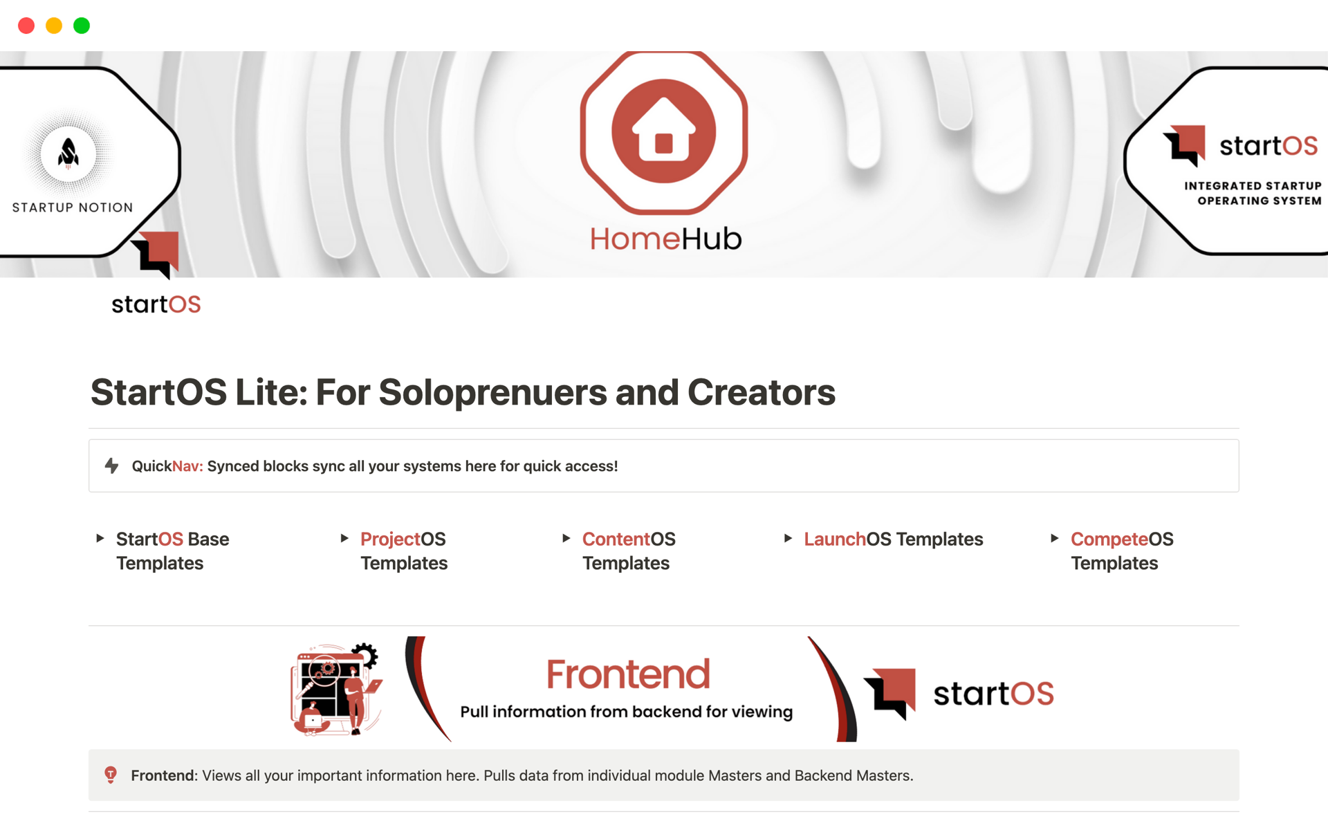 Vista previa de una plantilla para StartOS Lite: For Soloprenuers and Creators