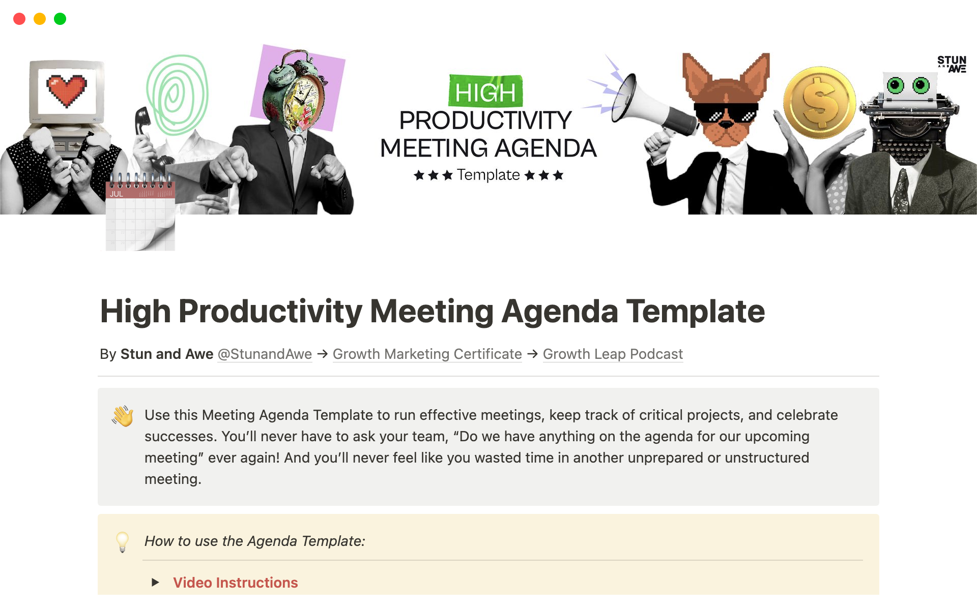 A template preview for High Productivity Meeting Agenda