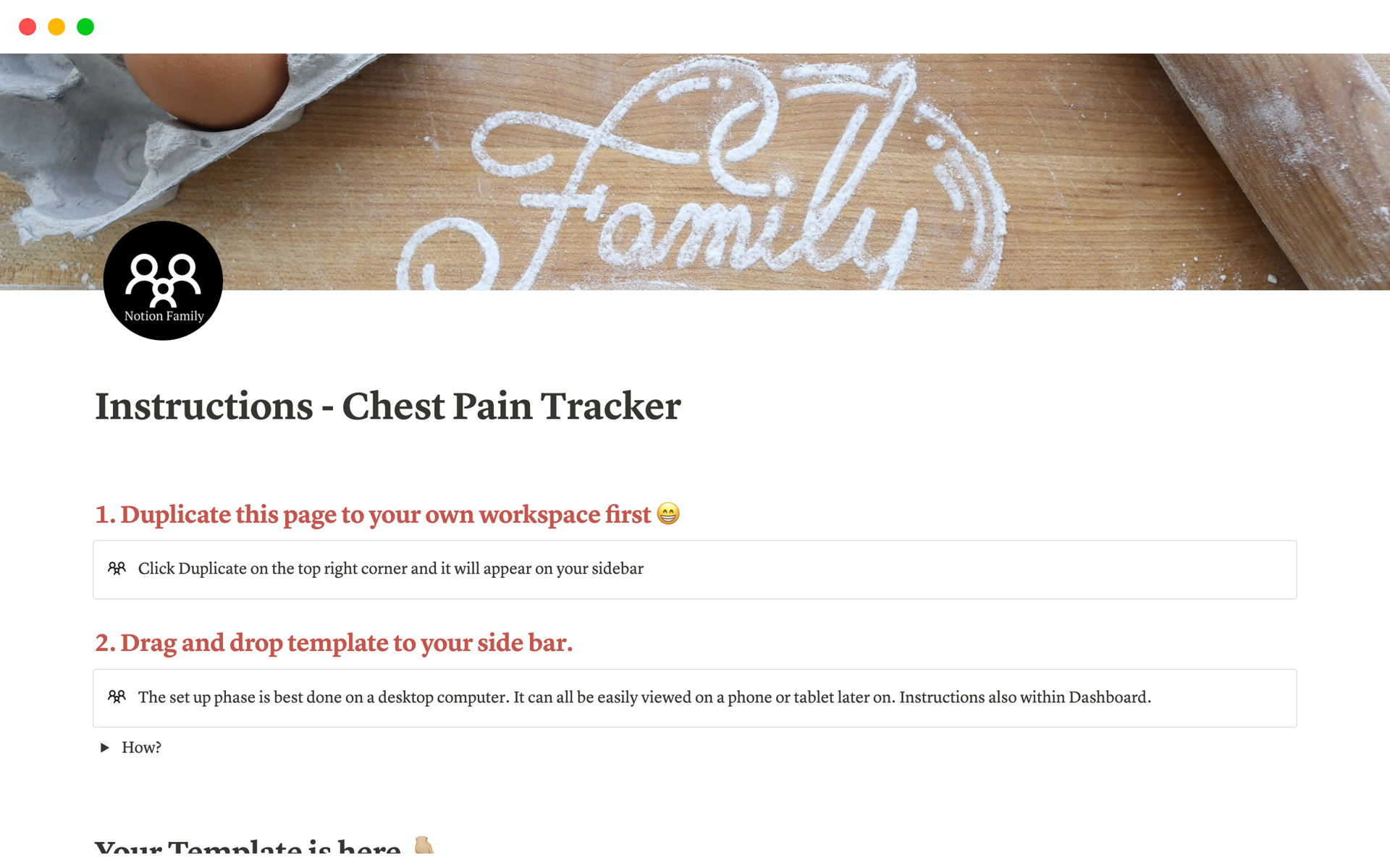 A template preview for Chest Pain Tracker