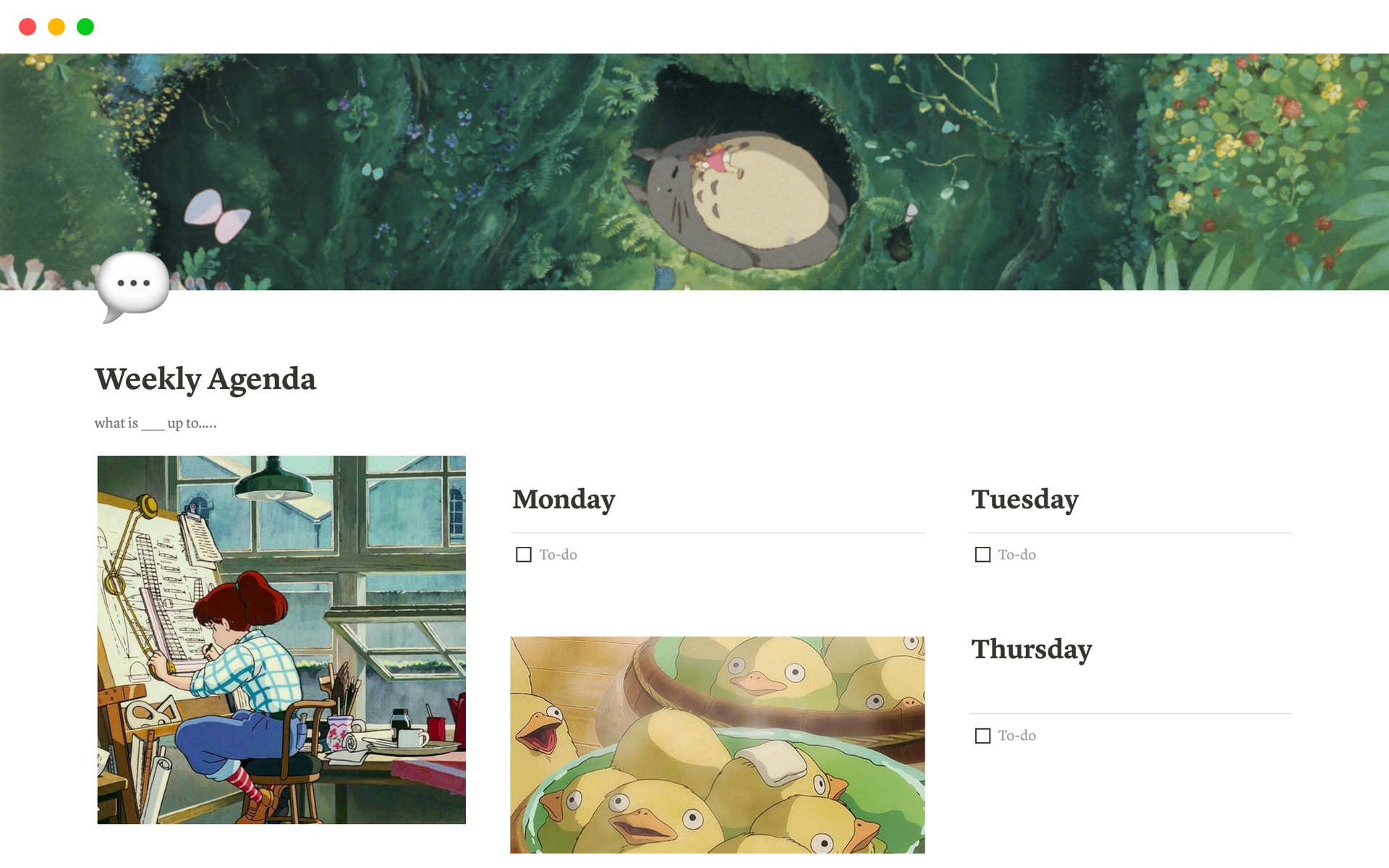 A Studio Ghibli inspired weekly to do list to help you stay on track!