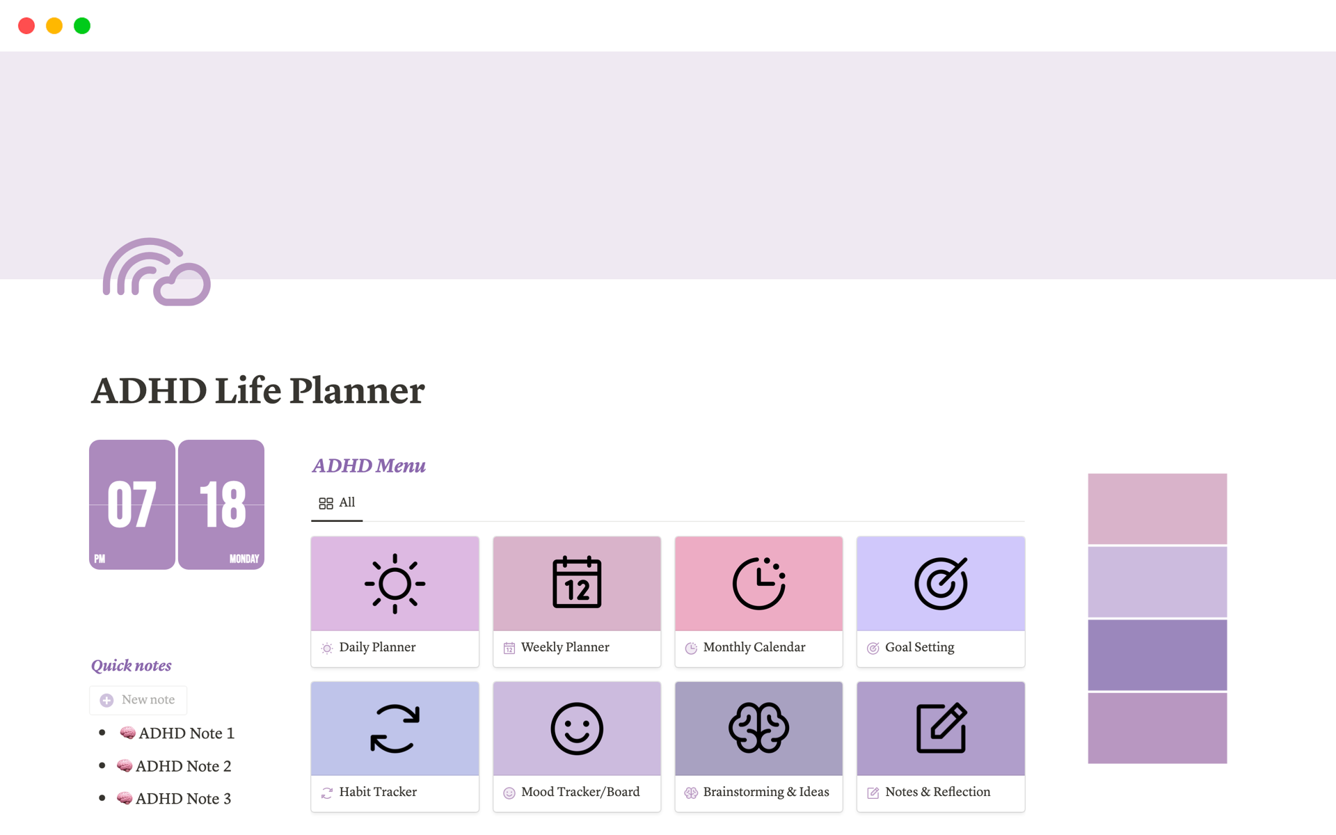 A template preview for ADHD Life Planner