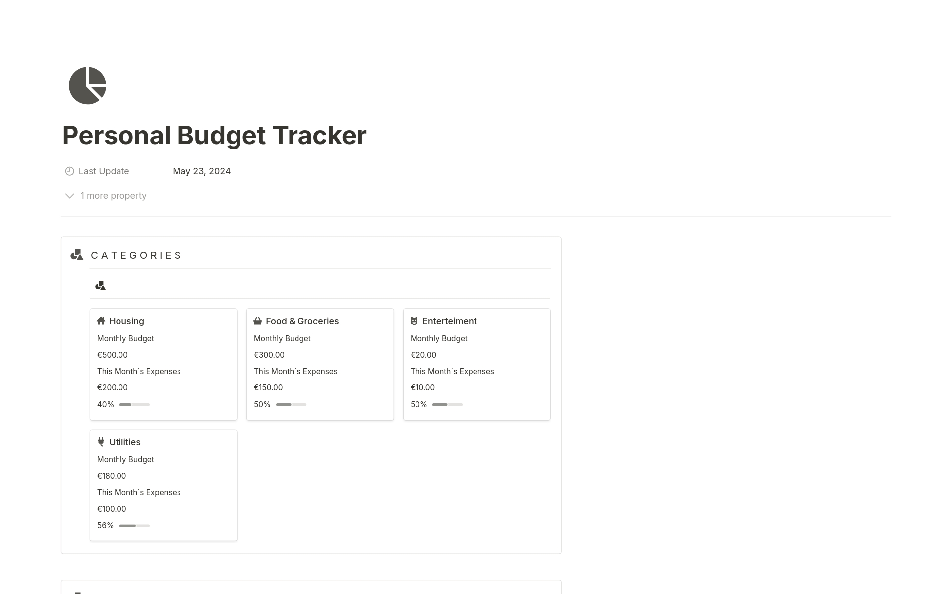 Eine Vorlagenvorschau für Personal Budget Tracker