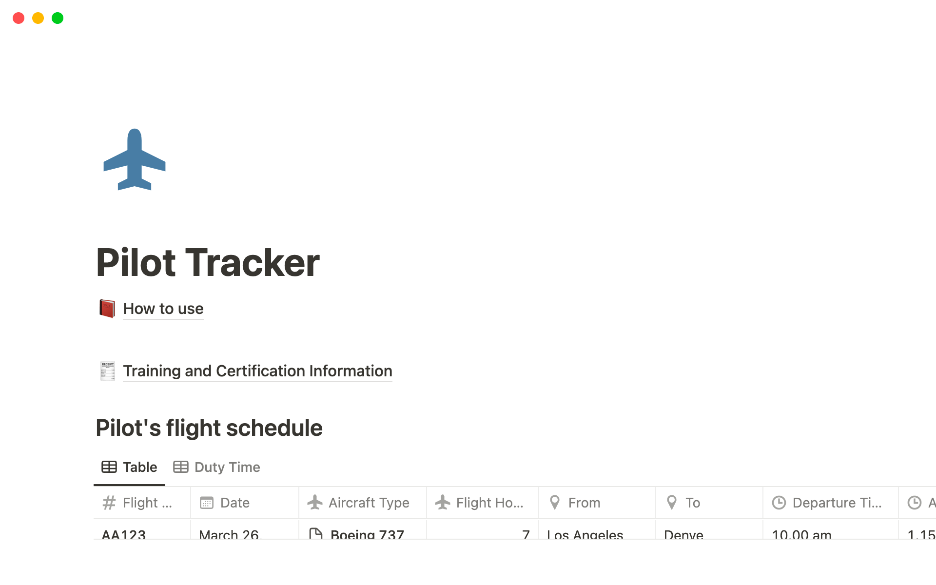 This Notion Pilot Tracker is the perfect organizational tool for pilots of all levels to manage their schedules, training, and qualifications, ensuring safety and success in the skies.