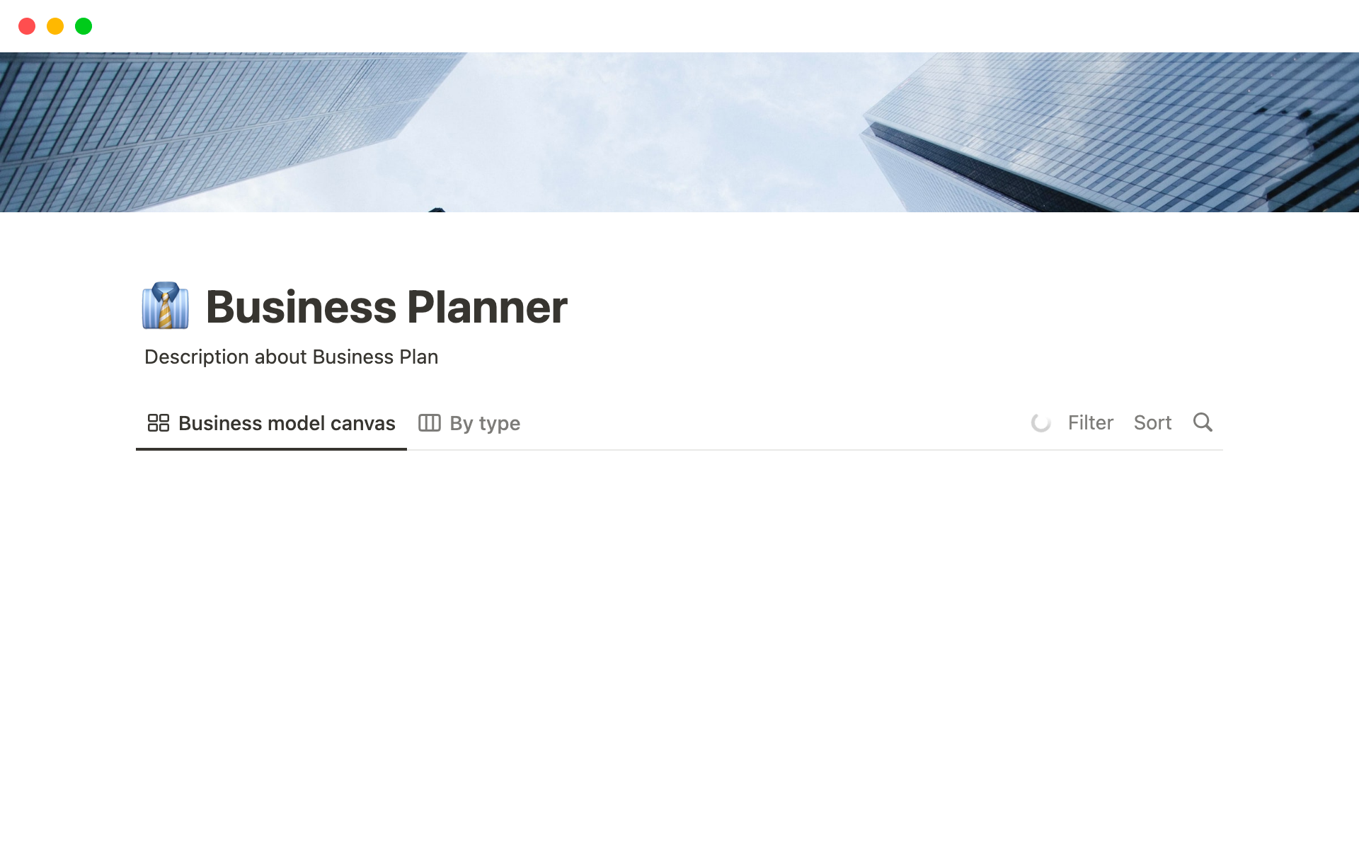 Vista previa de plantilla para Business Planner Notion Template