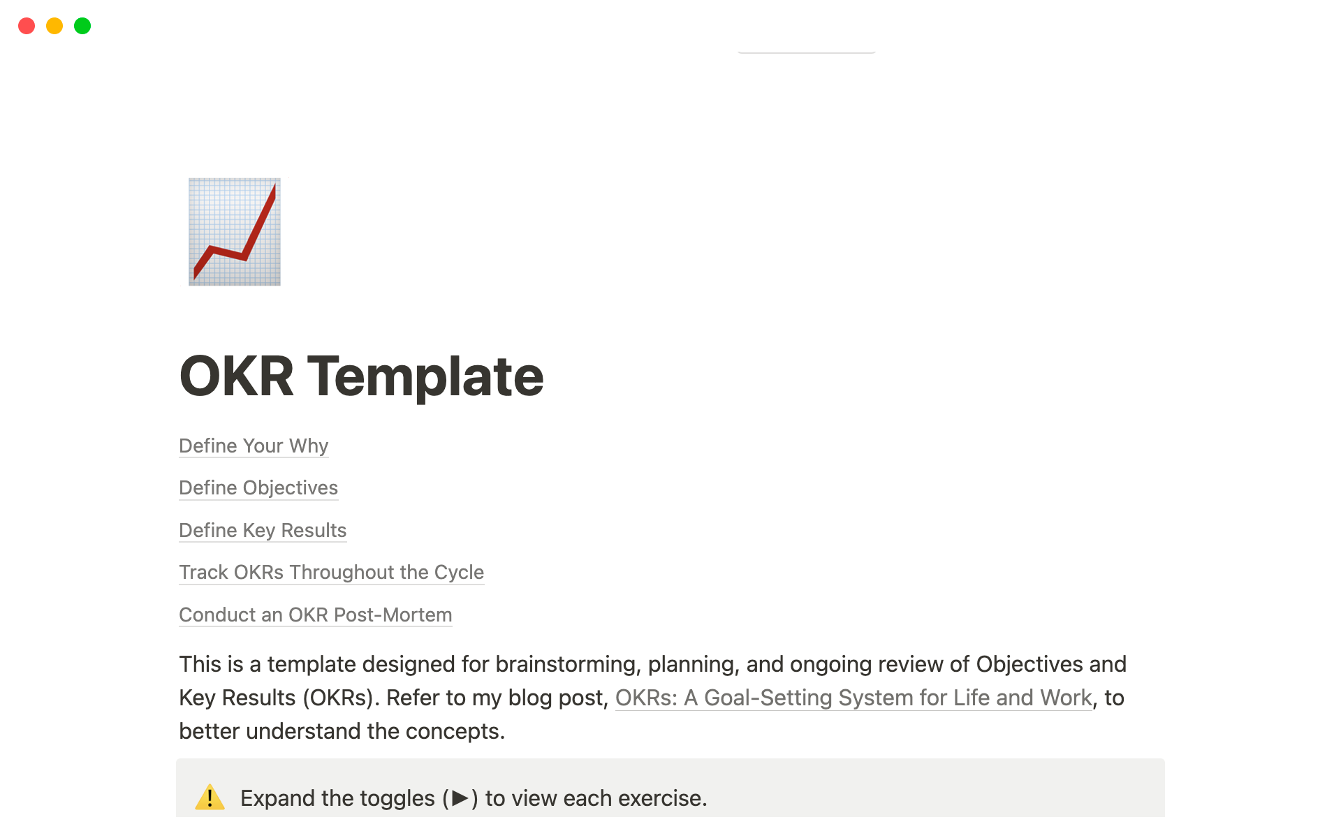 A template preview for OKR Template