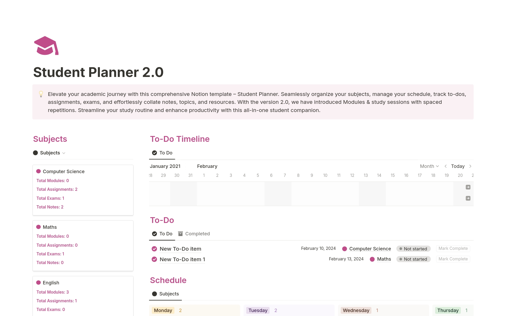 A template preview for Student Planner 2.0