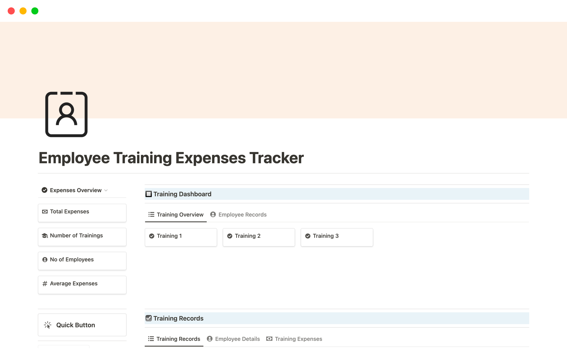 A template preview for Employee Training Expenses Tracker