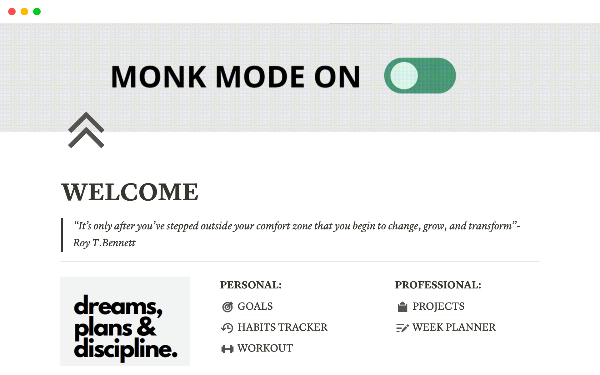 A template preview for Monk mode on