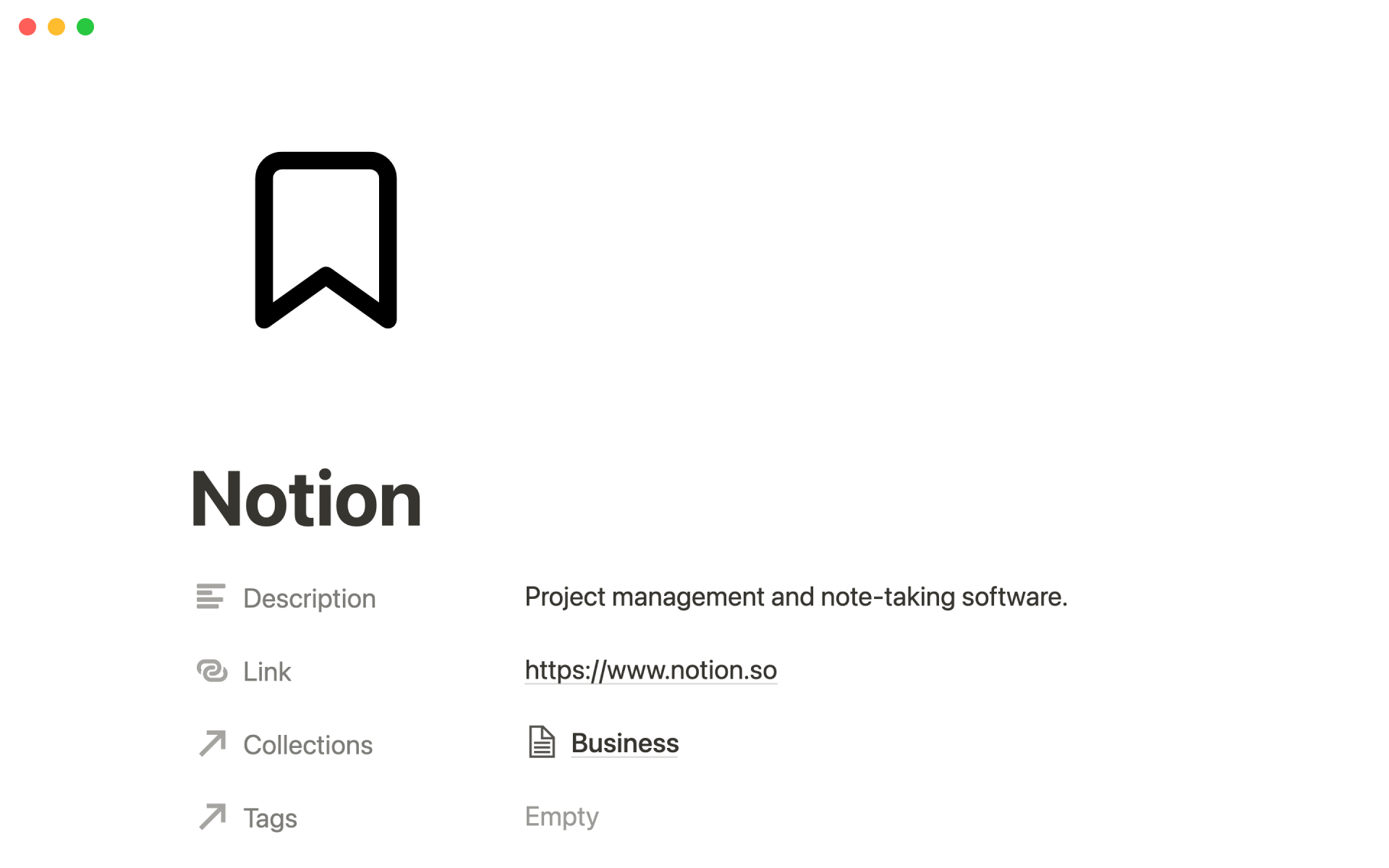 Bookmark manager Notion Template