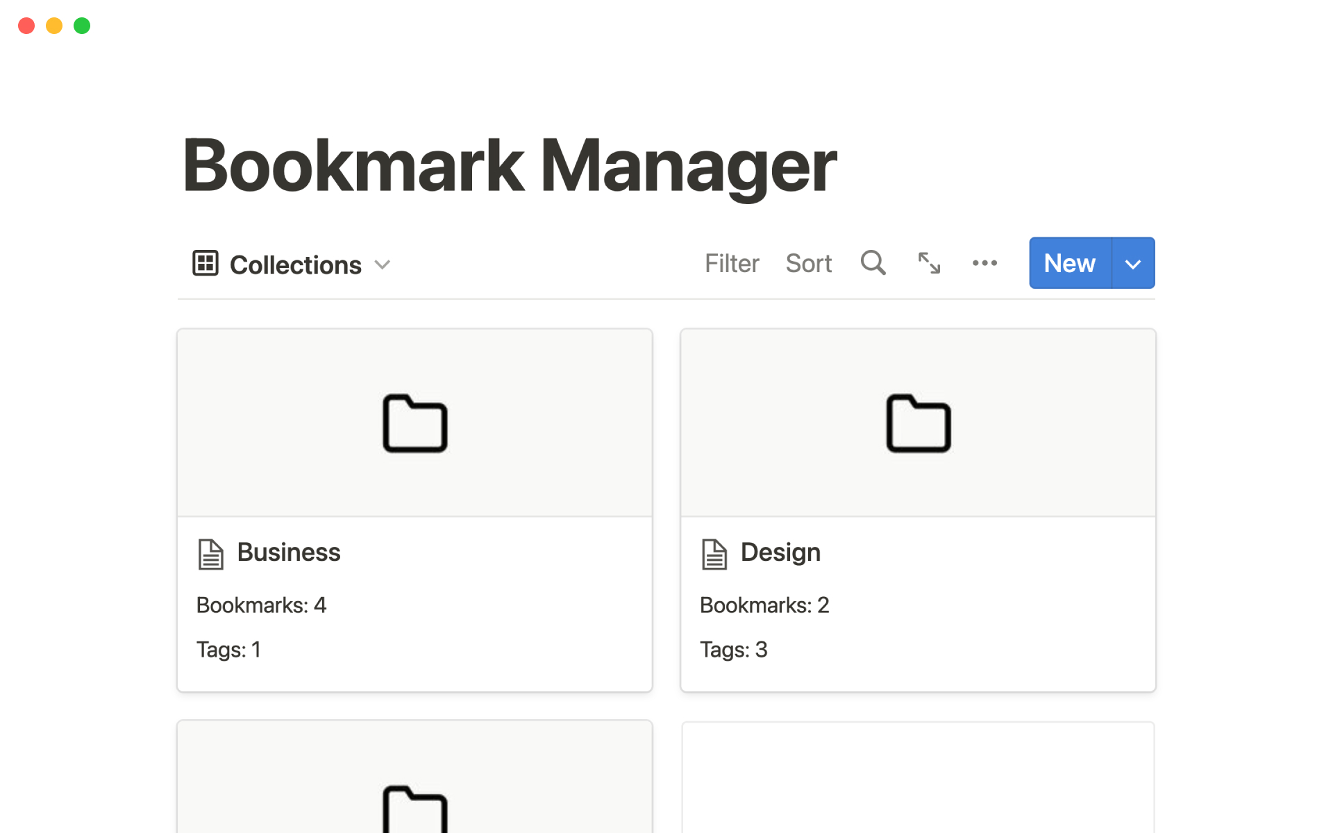 Uma prévia do modelo para Bookmark manager