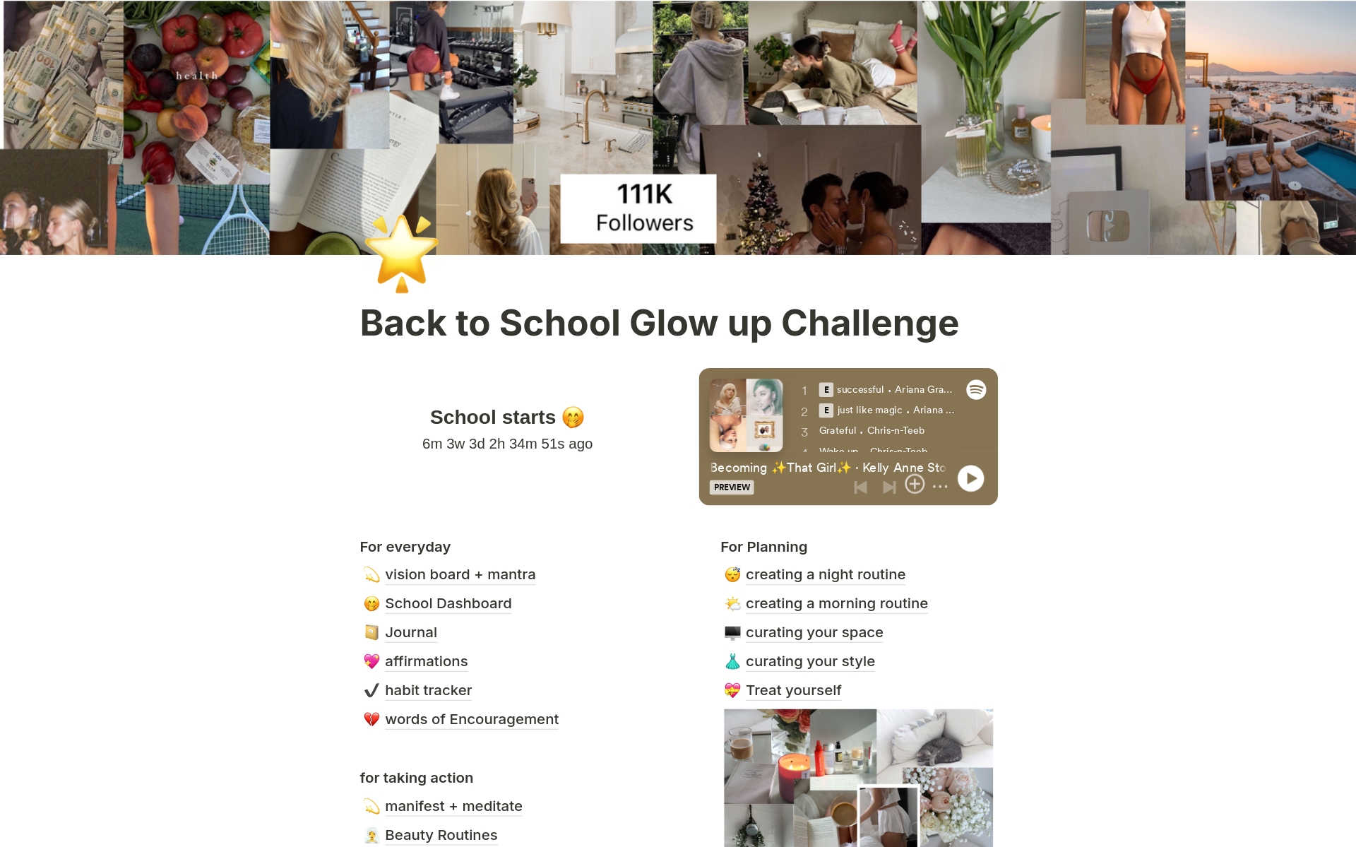 A template preview for Glow up Planner