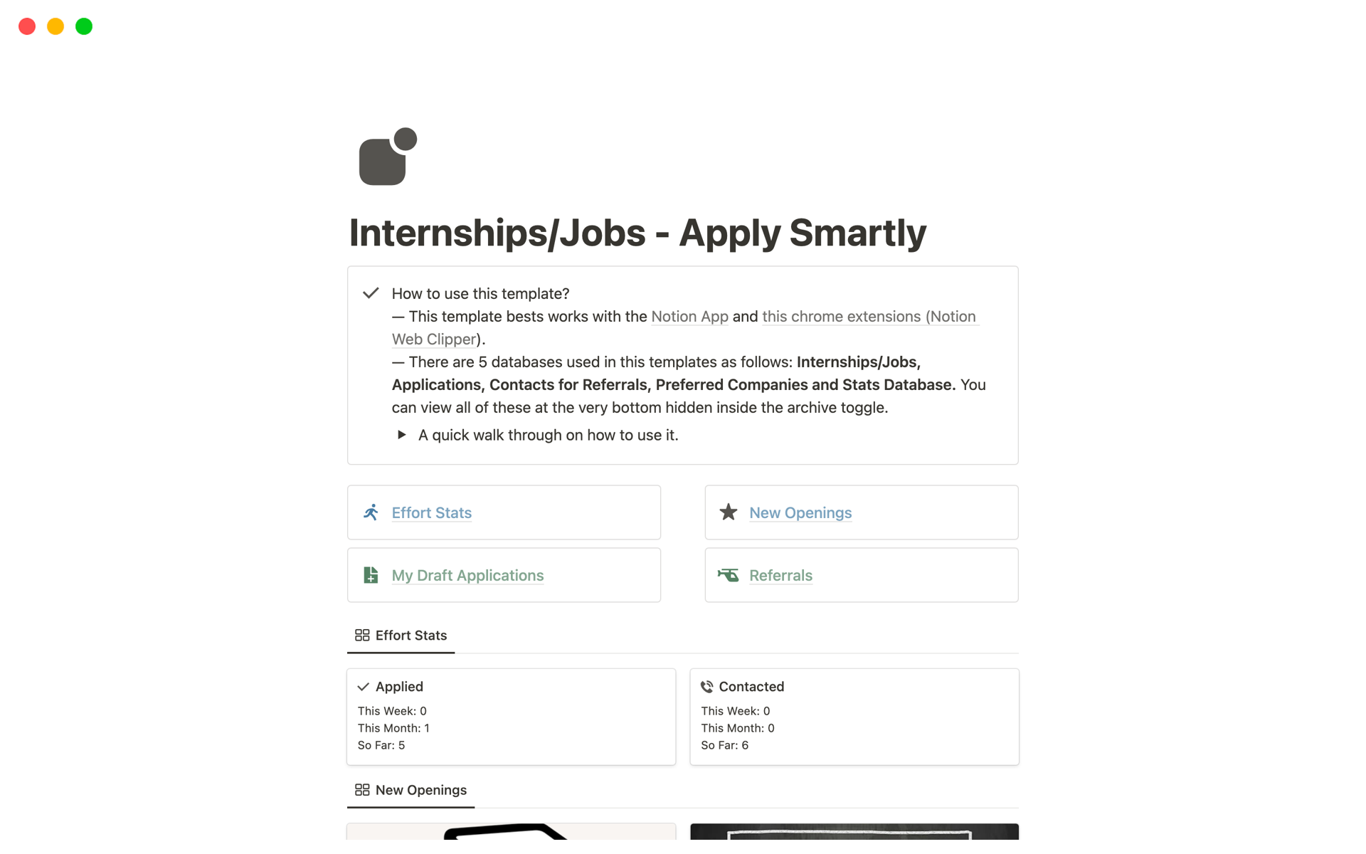 A template preview for Internships/Jobs - Apply Smartly